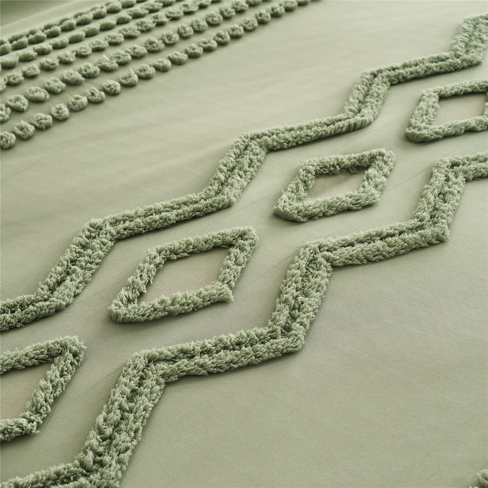 KAKIJUMN Sage Green Tufted Comforter Set Queen Size 7 Piece Bed in a Bag Shabby Chic Boho Pom Pom Textured All Season Soft Microfiber Bedding Set - View 7 of 7