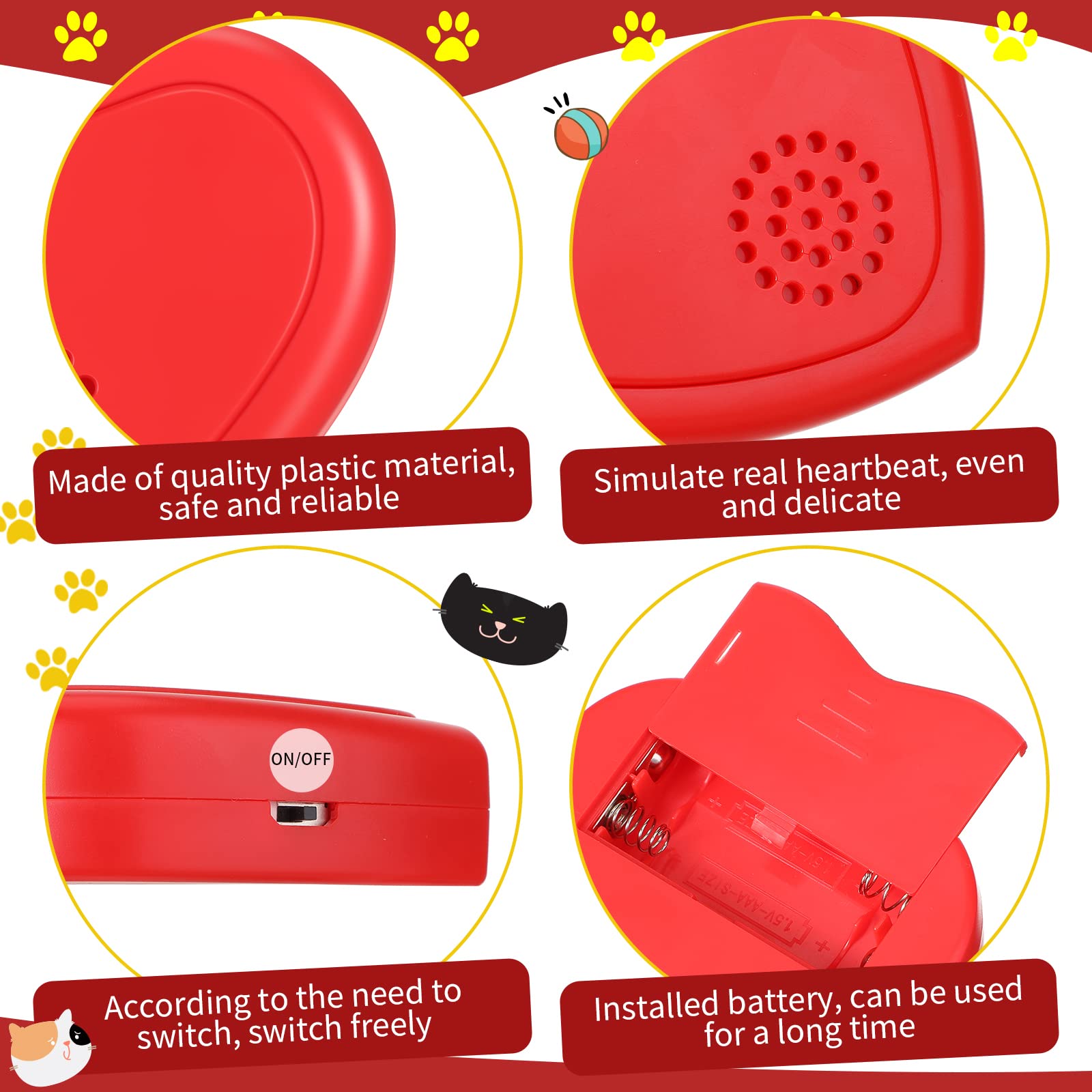 Wettarn Wettarn 4 Pcs Heartbeat Puppy Heart Shaped Replacement Soother for Dog Cat Anxiety Relief Sleep Aid Calming Red Puppy - View 3 of 7