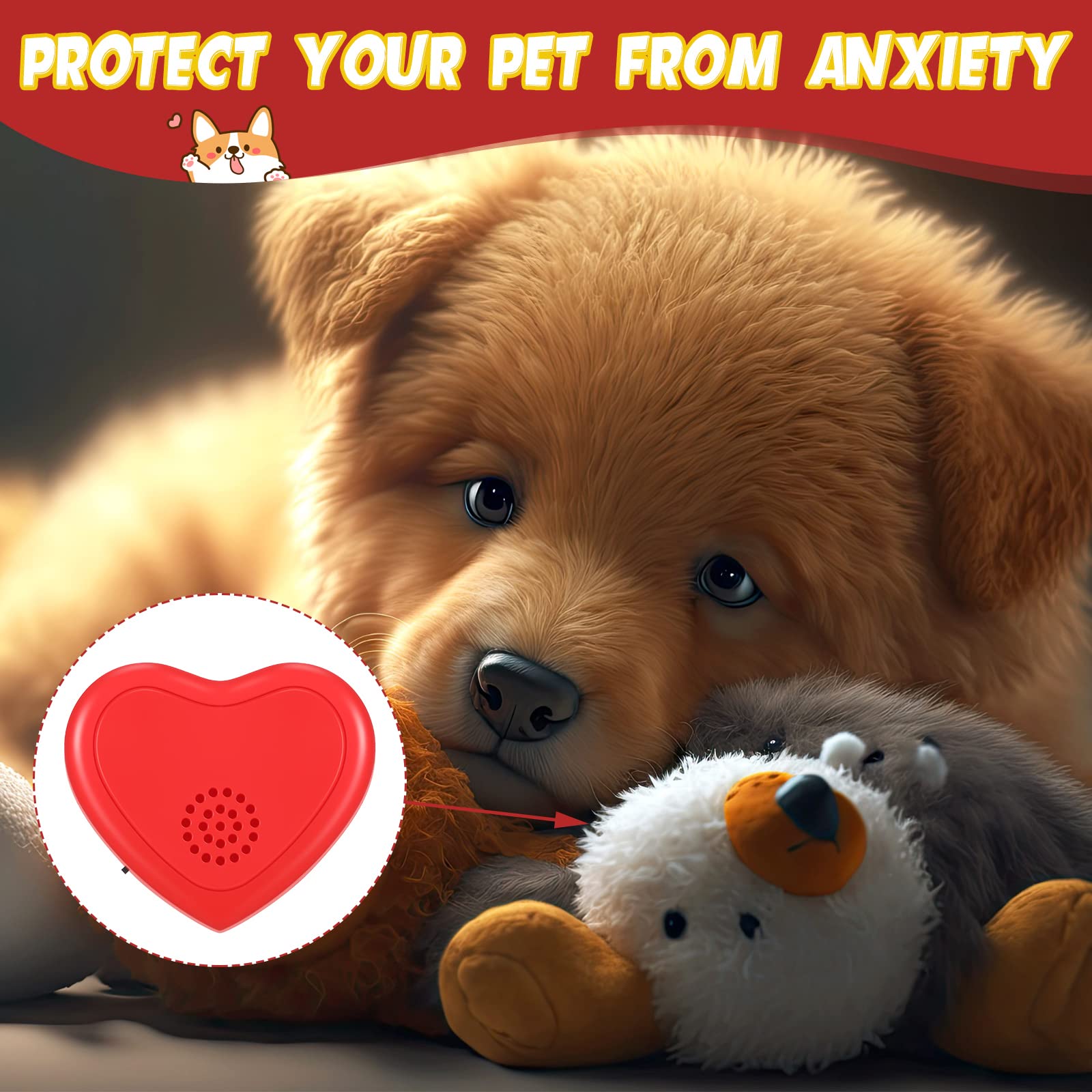 Wettarn Wettarn 4 Pcs Heartbeat Puppy Heart Shaped Replacement Soother for Dog Cat Anxiety Relief Sleep Aid Calming Red Puppy - View 6 of 7