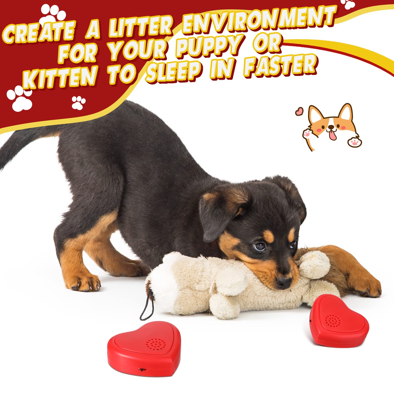 Wettarn Wettarn 4 Pcs Heartbeat Puppy Heart Shaped Replacement Soother for Dog Cat Anxiety Relief Sleep Aid Calming Red Puppy - View 7 of 7