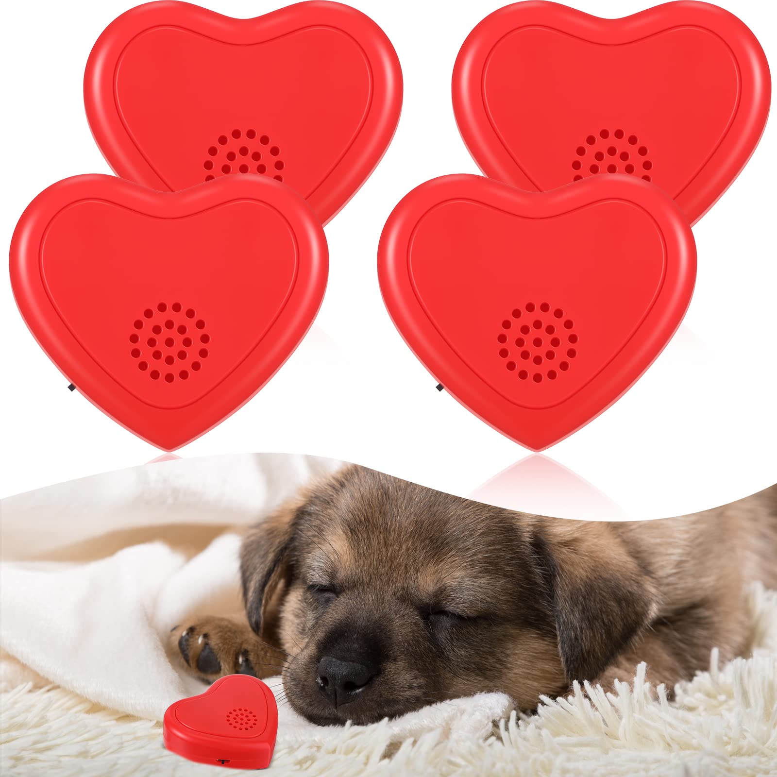 Wettarn Wettarn 4 Pcs Heartbeat Puppy Heart Shaped Replacement Soother for Dog Cat Anxiety Relief Sleep Aid Calming Red Puppy
