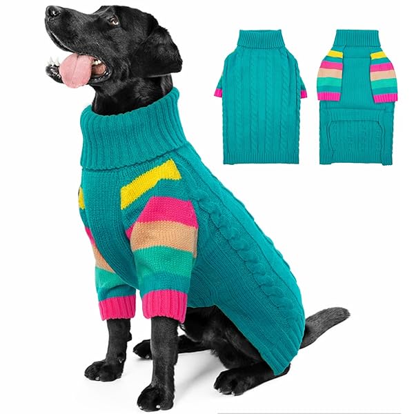 OUOBOB OUOBOB Large Dog Sweater Turtleneck Pullover Winter Green Pet Apparel for Golden Retriever Labrador Rottweiler Christmas Knitwear