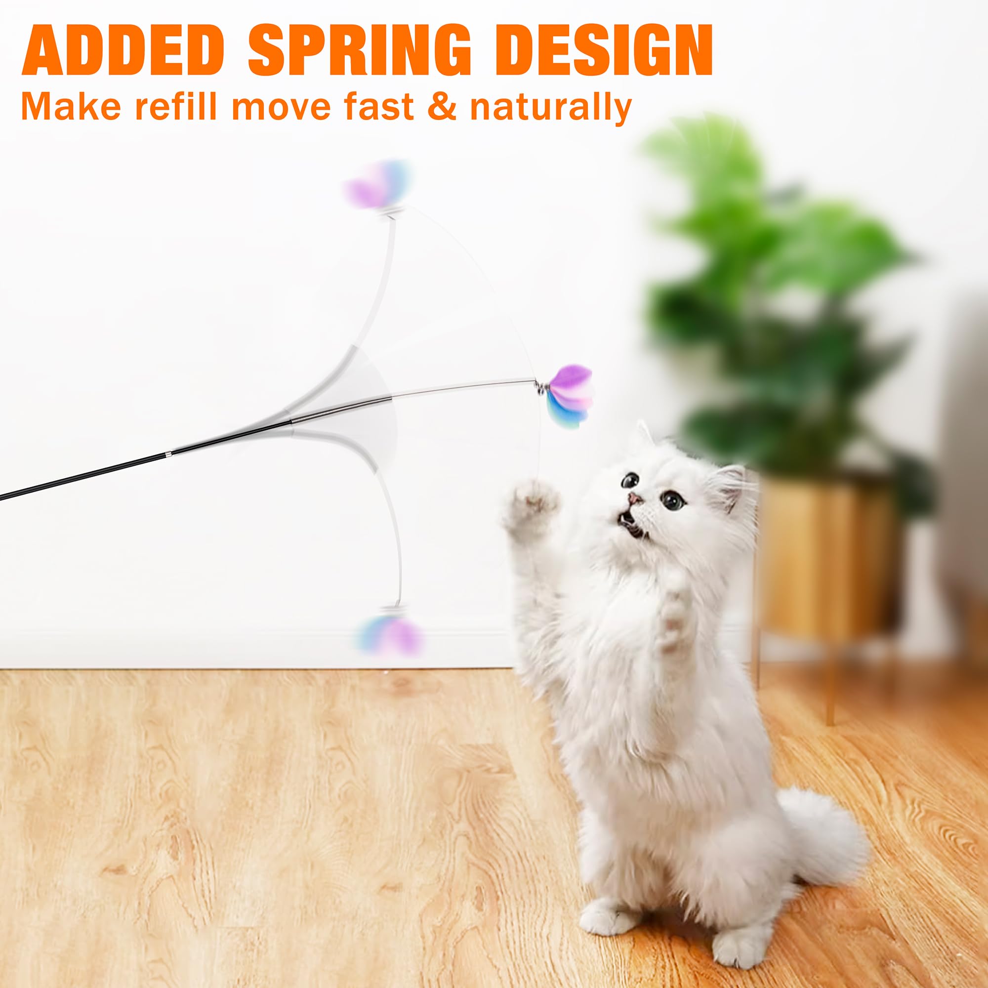 JXFUKAL JXFUKAL 2024 Cat Toys 2 in 1 Spring Wand with Ultra Long Teaser and Feather Refills for Indoor Kittens and Cats - View 4 of 6