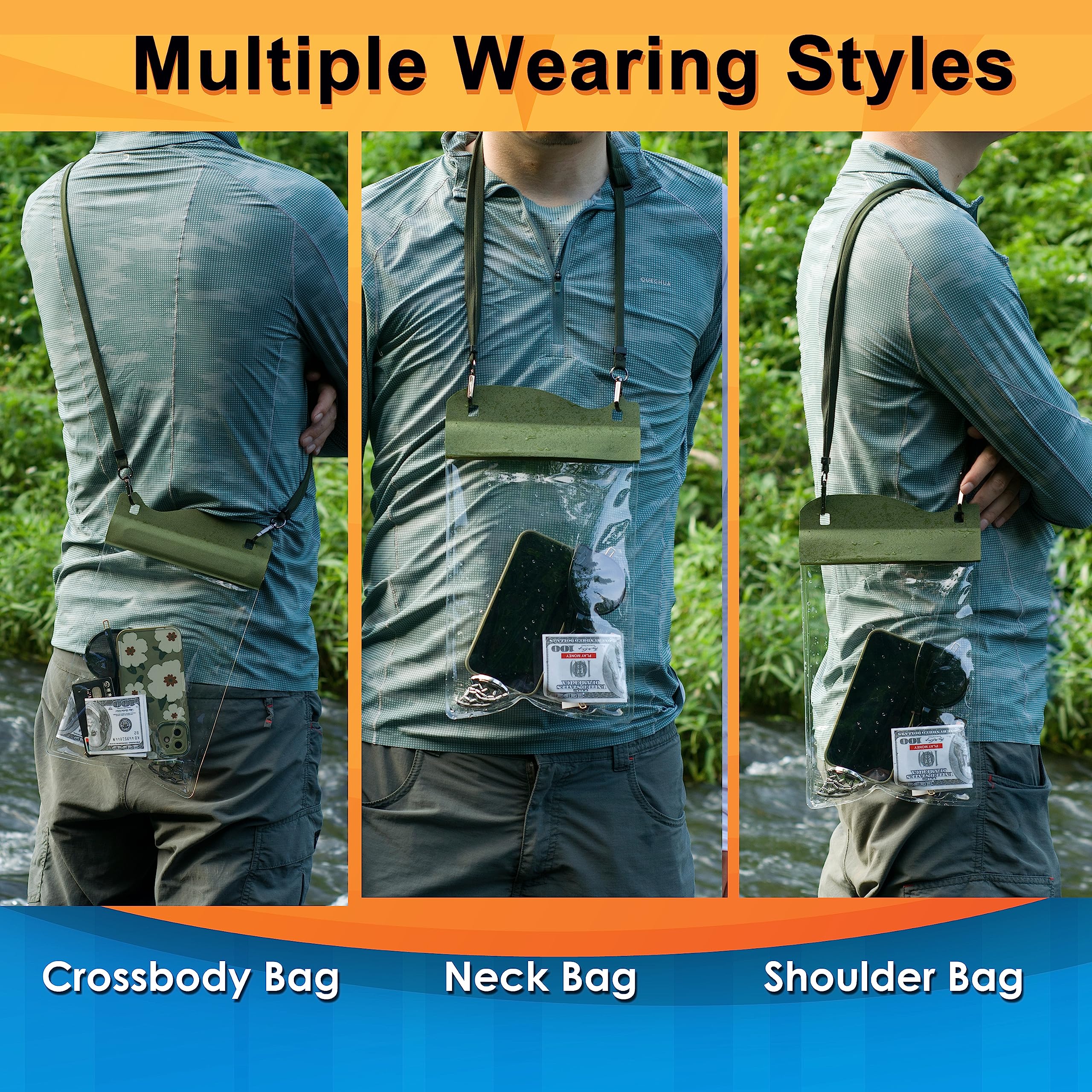 YUMQUA Large Watperproof Pouch 2 Pack [Up to 11.3"], IPX8 Waterproof Cell Phone Case Dry Bag Pouch Compatible with iPhone 14 13 12 Pro Max, Galaxy - View 4 of 6