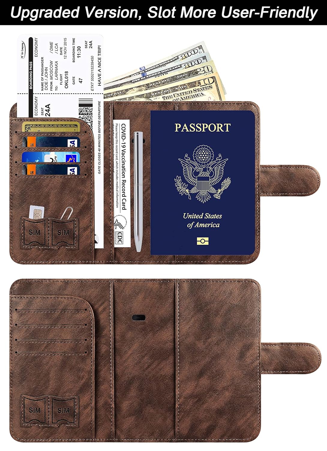 LOHASLIFE Airtag Passport Holder Cover Wallet Leather RFID Blocking Case Travel Accessories for Men Women Must Haves - View 2 of 9