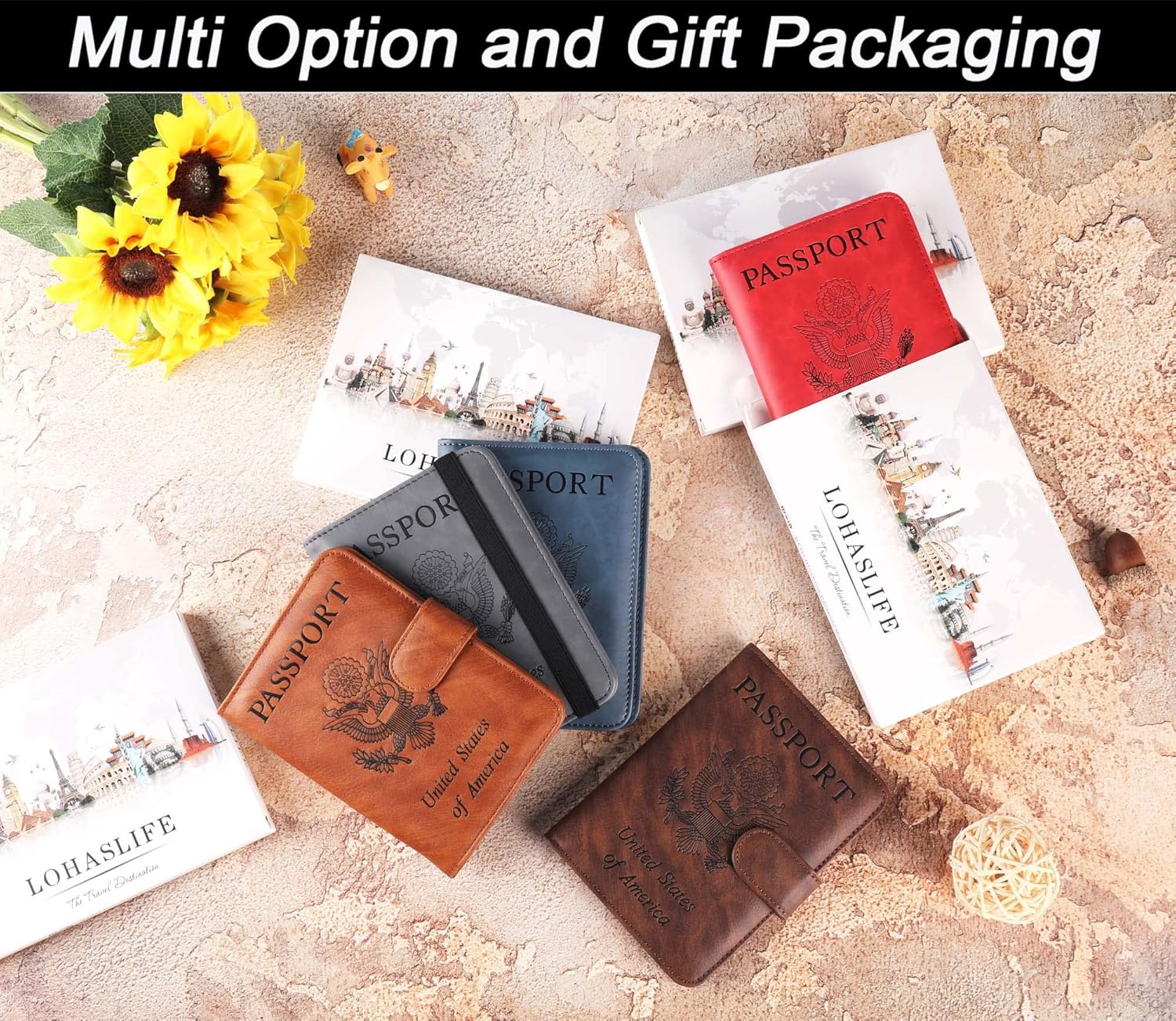 LOHASLIFE Airtag Passport Holder Cover Wallet Leather RFID Blocking Case Travel Accessories for Men Women Must Haves - View 7 of 9