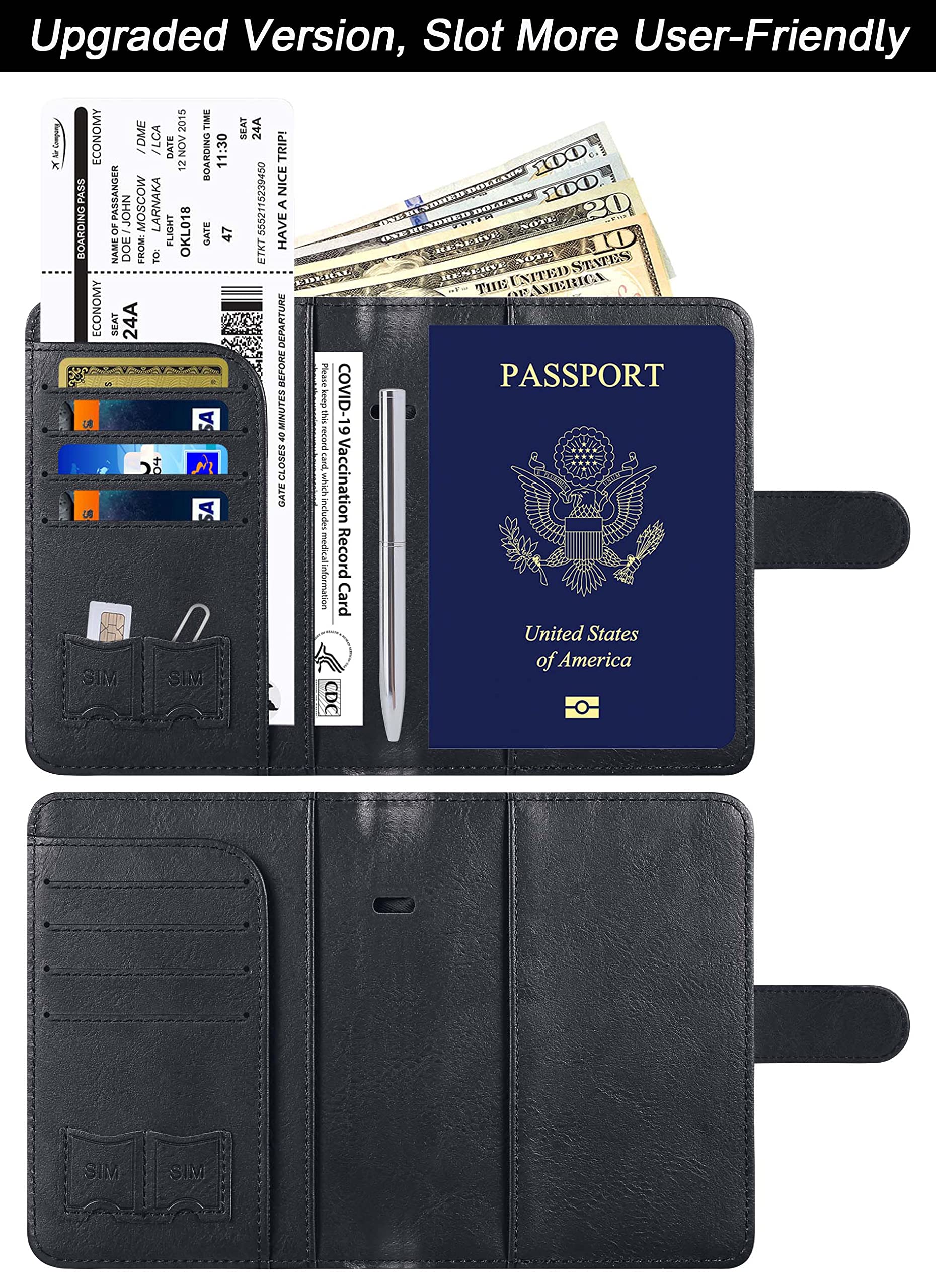 LOHASLIFE Airtag Passport Holder Cover Wallet Leather RFID Blocking Case Travel Accessories for Men and Women Black - View 2 of 9