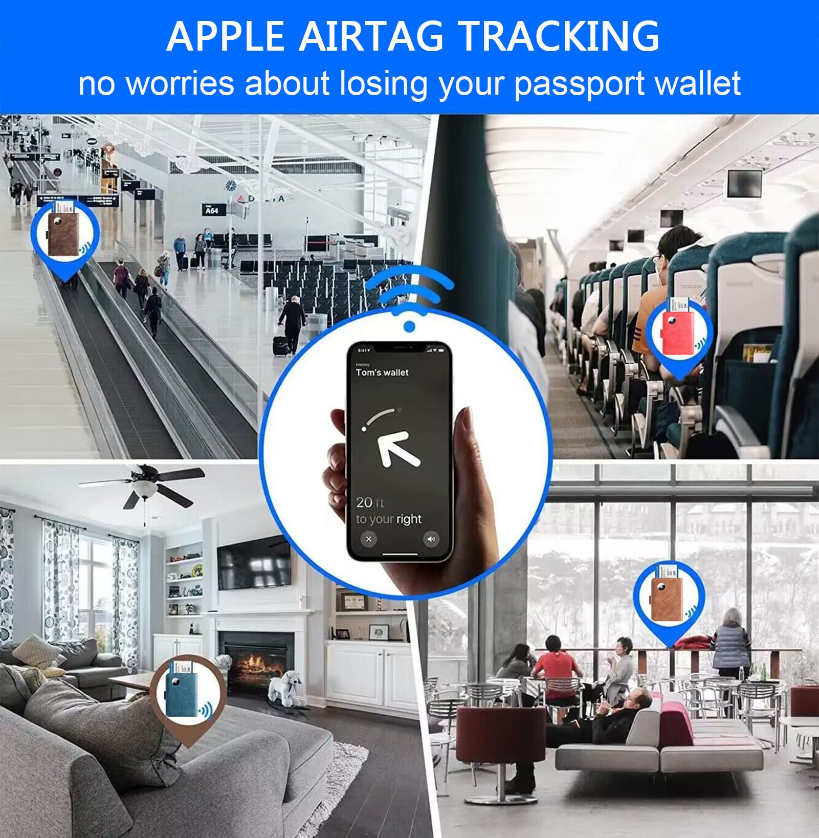 LOHASLIFE Airtag Passport Holder Cover Wallet Leather RFID Blocking Case Travel Accessories for Men and Women Black - View 4 of 9