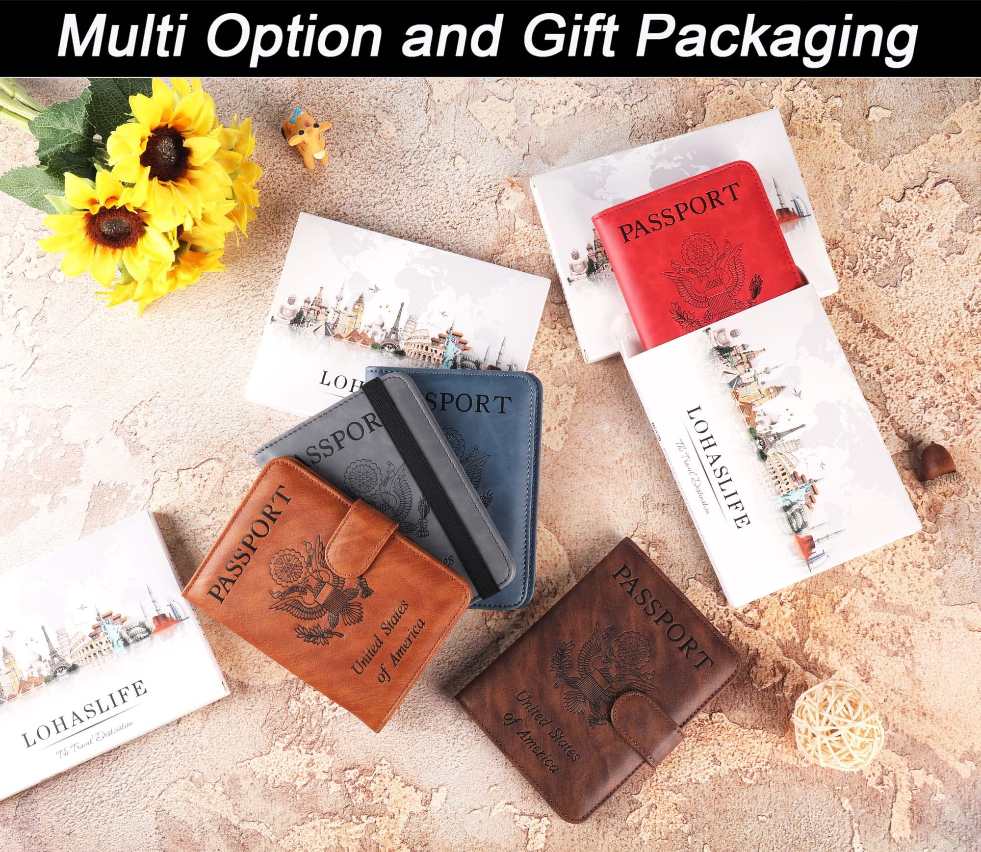 LOHASLIFE Airtag Passport Holder Cover Wallet Leather RFID Blocking Case Travel Accessories for Men and Women Black - View 6 of 9