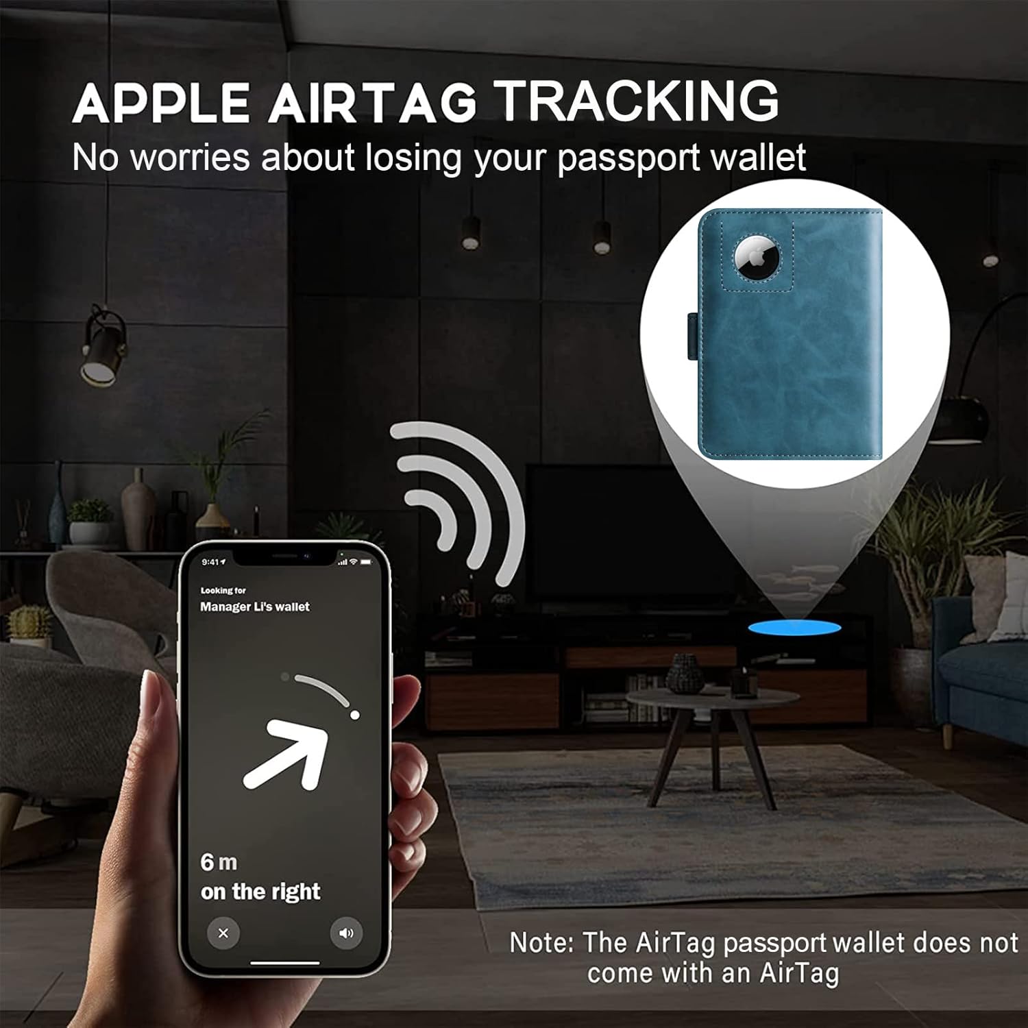 LOHASLIFE Airtag Passport Holder Cover Wallet Leather RFID Blocking Case Travel Accessories for Men Women Blue - View 8 of 9