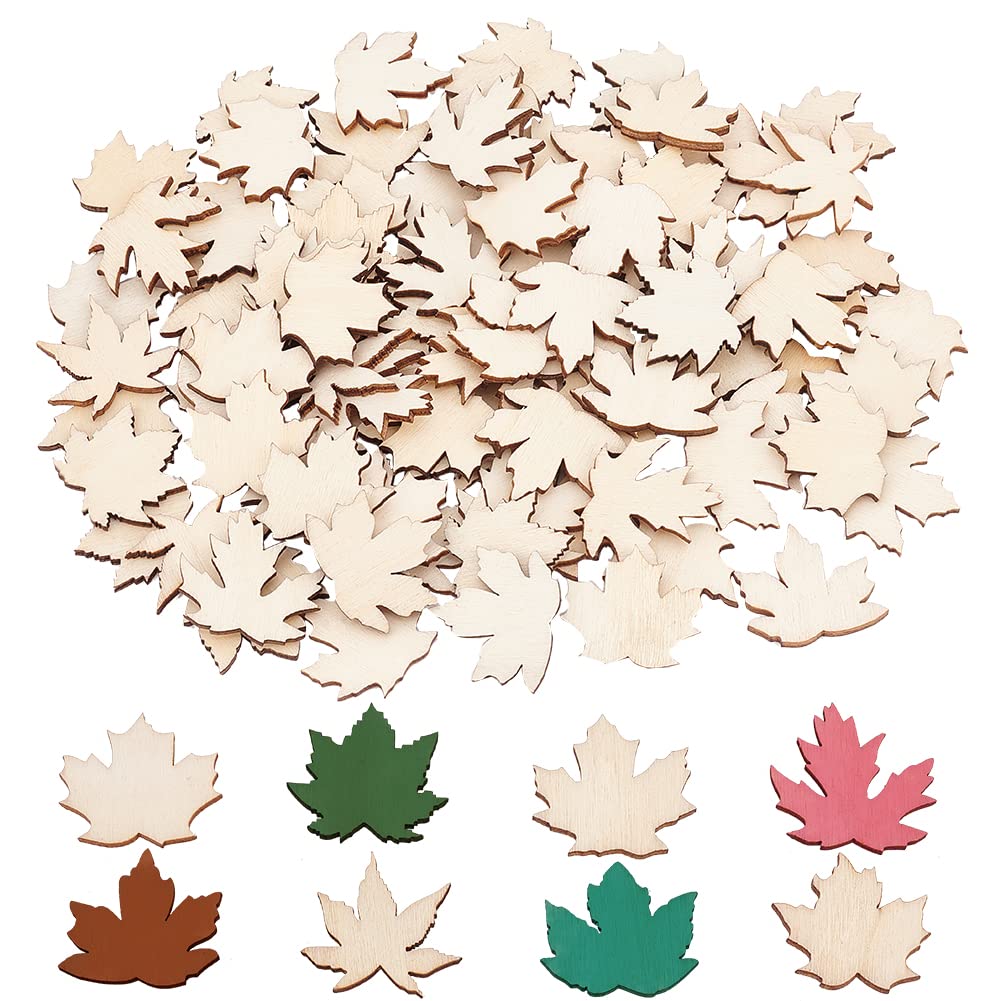 OLYCRAFT 99pcs Wooden Maple Leaf Cutouts Unfinished Blank Wood Slices Maple Leaves Wood Pieces Wooden Cutout Ornaments for DIY Crafting Gift Tags