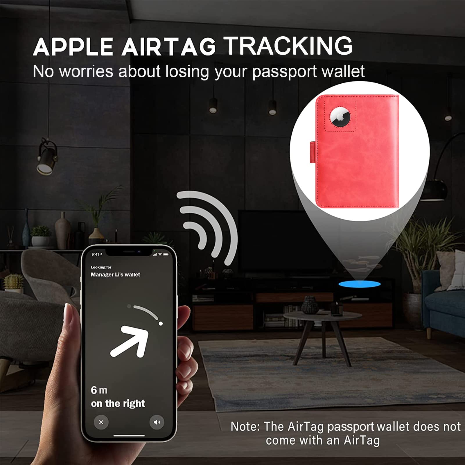 LOHASLIFE Airtag Passport Holder Cover Wallet Leather RFID Blocking Case Travel Accessories for Men Women Red - View 4 of 9