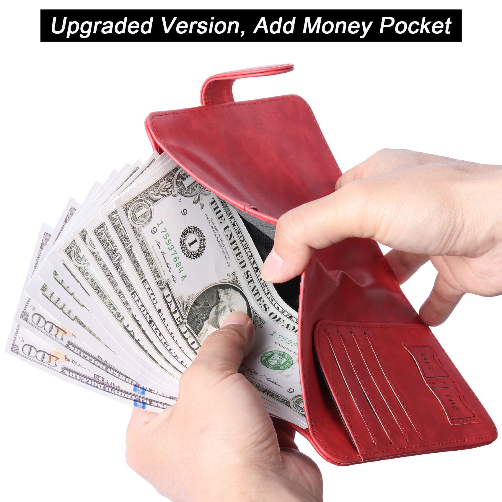 LOHASLIFE Airtag Passport Holder Cover Wallet Leather RFID Blocking Case Travel Accessories for Men Women Red - View 5 of 9