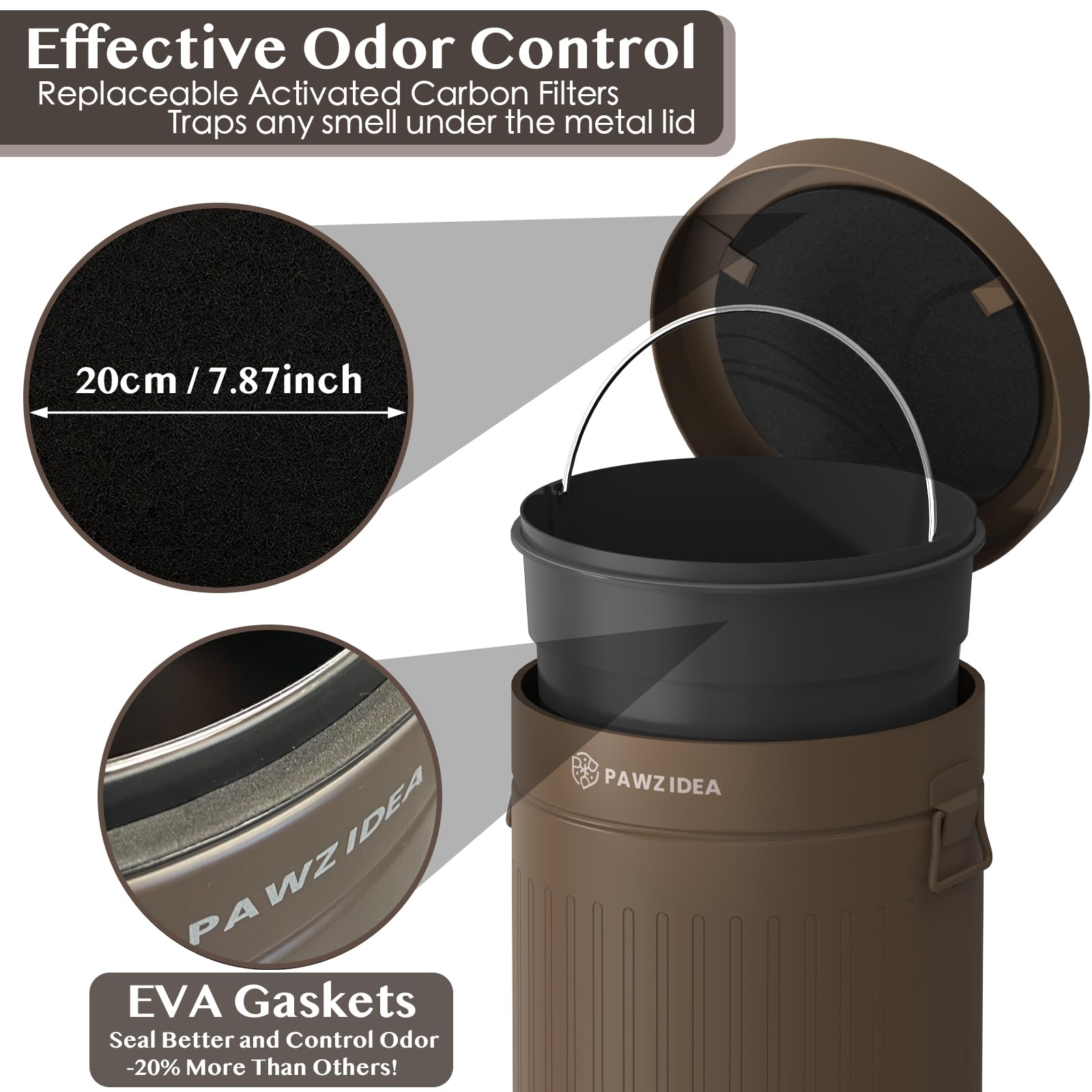 PAWZIDEA PAWZIDEA Outdoor Dog Poop Trash Can with Odor Control Waterproof 3.1 Gallon Waste Container and Activated Carbon Filter for Pet Waste - View 2 of 8