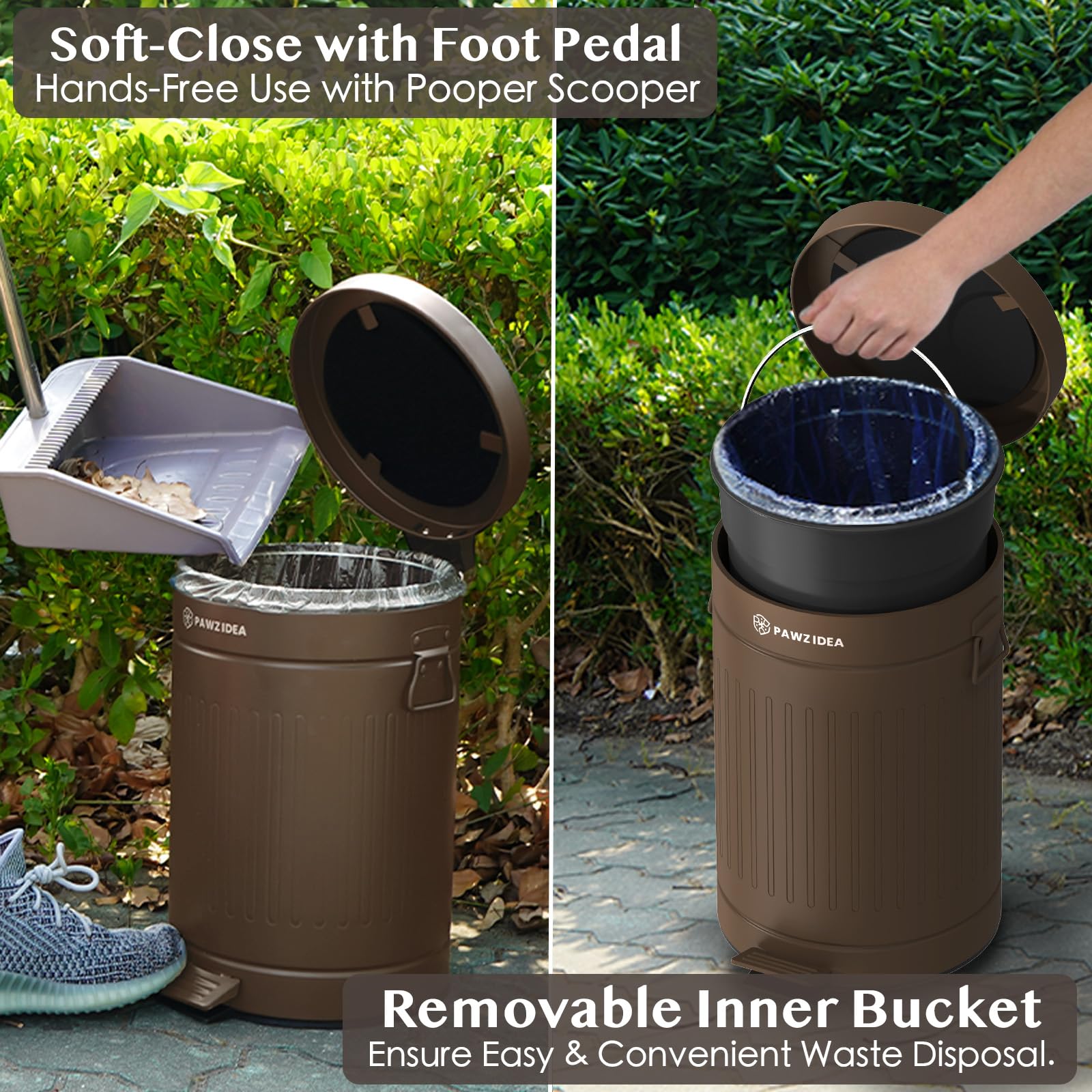 PAWZIDEA PAWZIDEA Outdoor Dog Poop Trash Can with Odor Control Waterproof 3.1 Gallon Waste Container and Activated Carbon Filter for Pet Waste - View 4 of 8