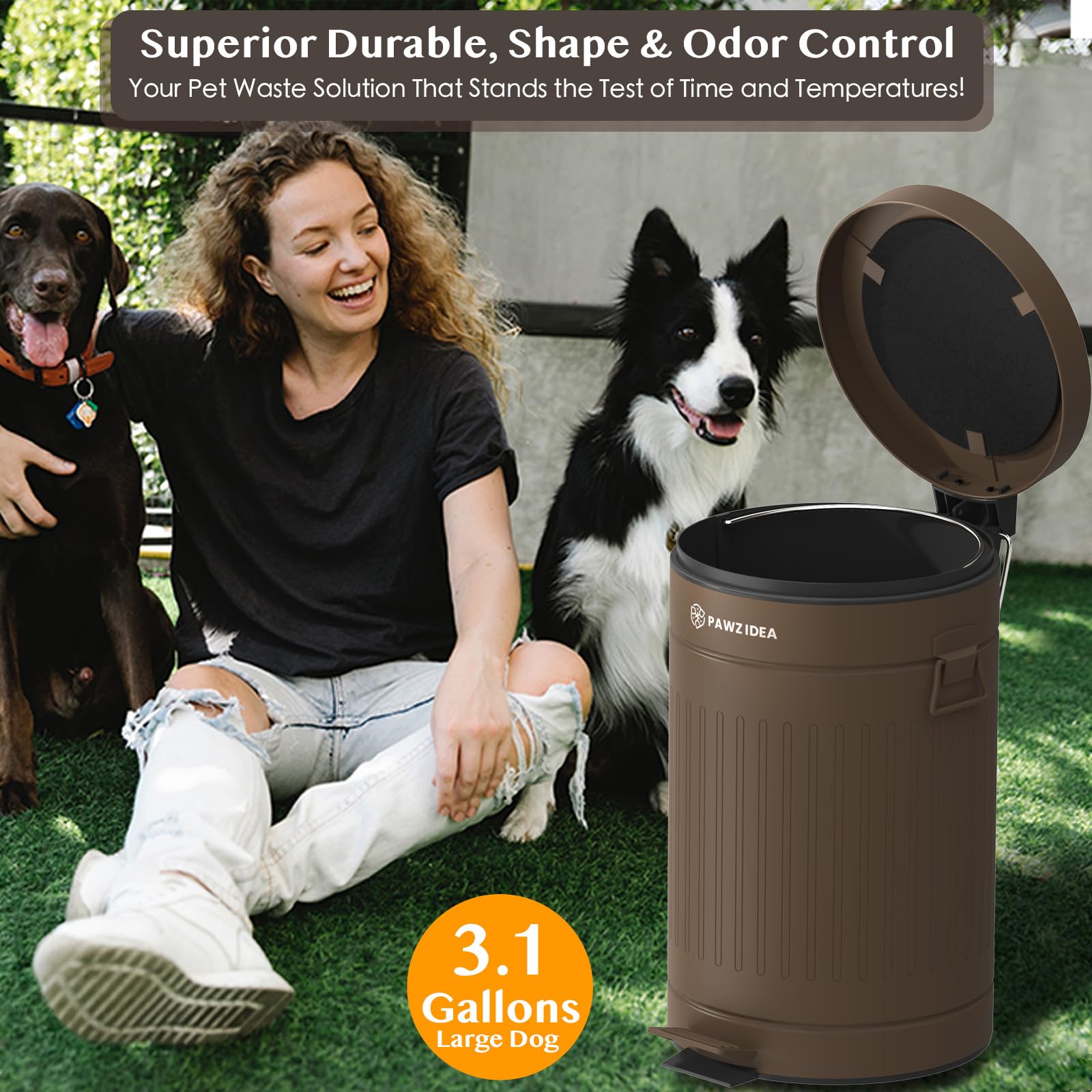 PAWZIDEA PAWZIDEA Outdoor Dog Poop Trash Can with Odor Control Waterproof 3.1 Gallon Waste Container and Activated Carbon Filter for Pet Waste - View 7 of 8