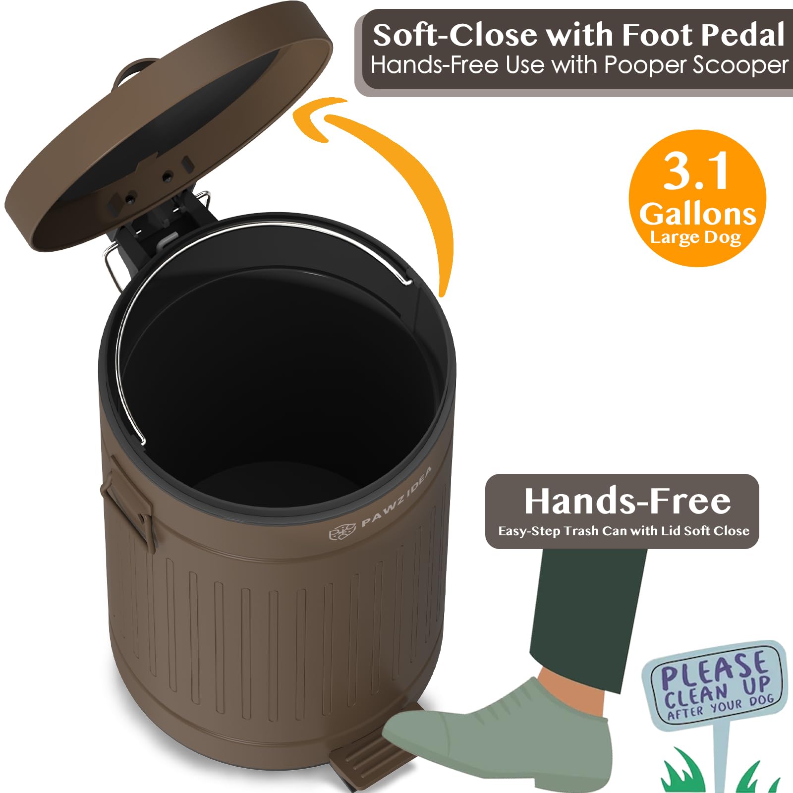 PAWZIDEA PAWZIDEA Outdoor Dog Poop Trash Can with Odor Control Waterproof 3.1 Gallon Waste Container and Activated Carbon Filter for Pet Waste - View 8 of 8