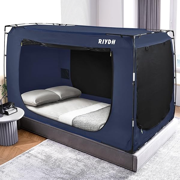 RIYDH RIYDH Bed Tent Twin Size Portable Dream Canopy for Adults and Kids 93% Blackout Indoor Sleeping Tent with 3 Doors and Breathable Space
