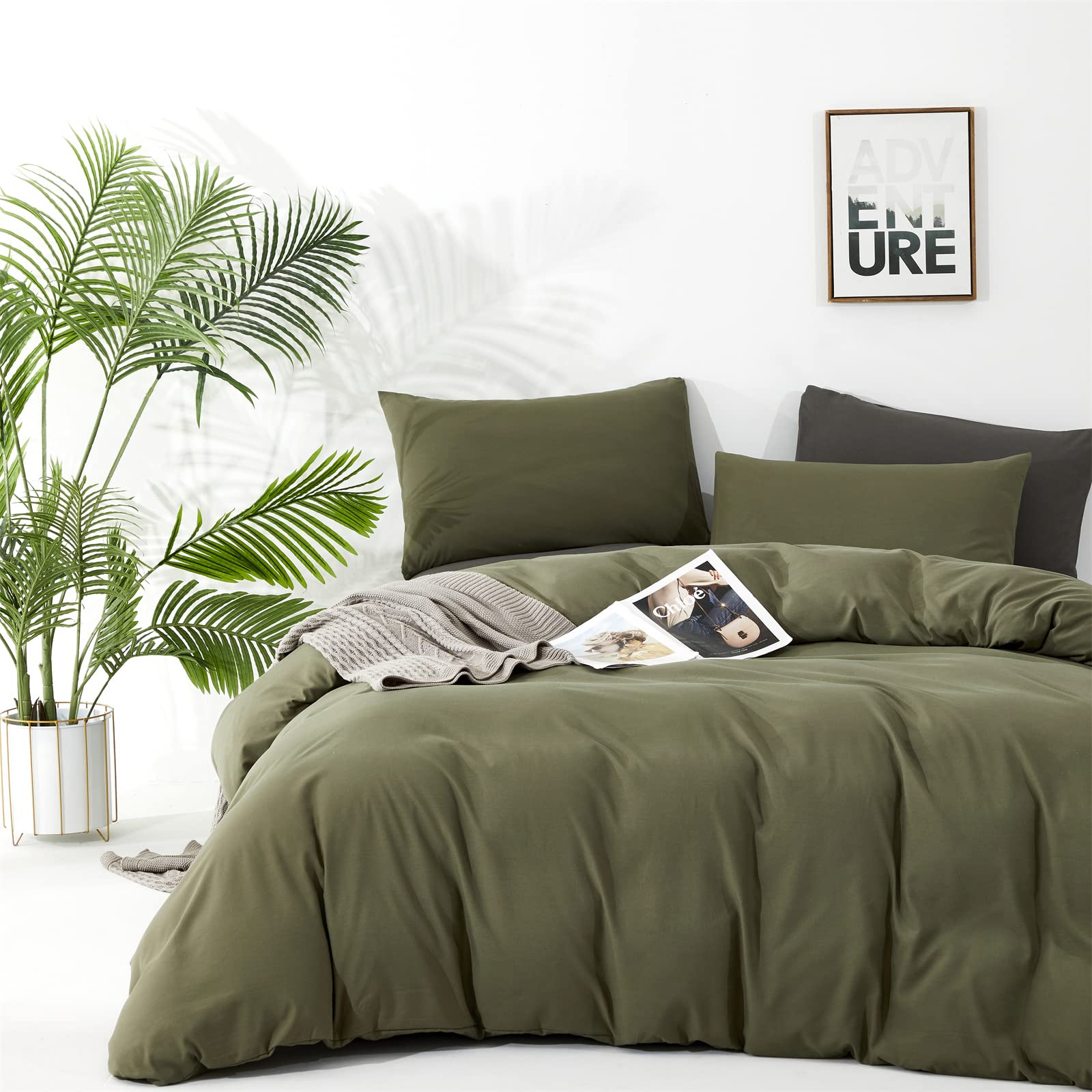Wellboo Wellboo Olive Green Comforter Set Queen Size Soft Cozy Cotton Bedding Modern Minimalist Dark Green Quilts for Women and Men - View 2 of 6