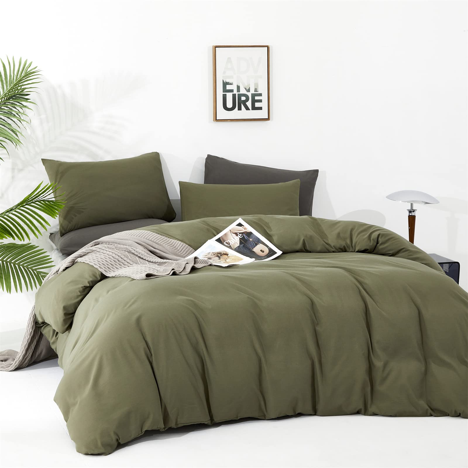 Wellboo Wellboo Olive Green Comforter Set Queen Size Soft Cozy Cotton Bedding Modern Minimalist Dark Green Quilts for Women and Men - View 3 of 6