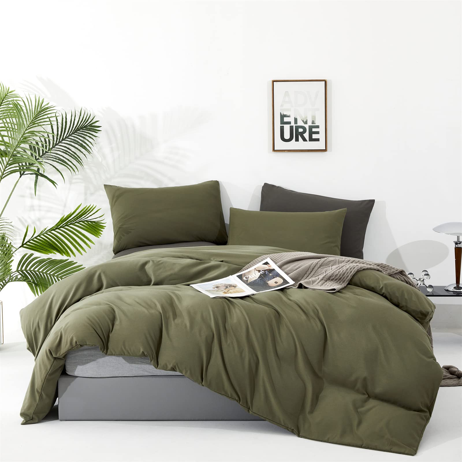 Wellboo Wellboo Olive Green Comforter Set Queen Size Soft Cozy Cotton Bedding Modern Minimalist Dark Green Quilts for Women and Men - View 5 of 6
