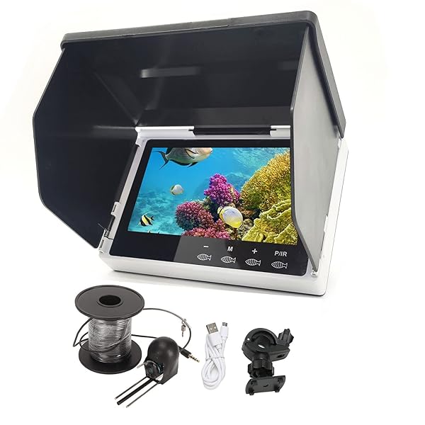 ASVEGE 5 Inch Underwater Fishing Camera Portable LCD Monitor HD Fish Finder IP67 Waterproof 800x480 with Sun Visor 2000cd Brightness 30m Cable Ideal Gift