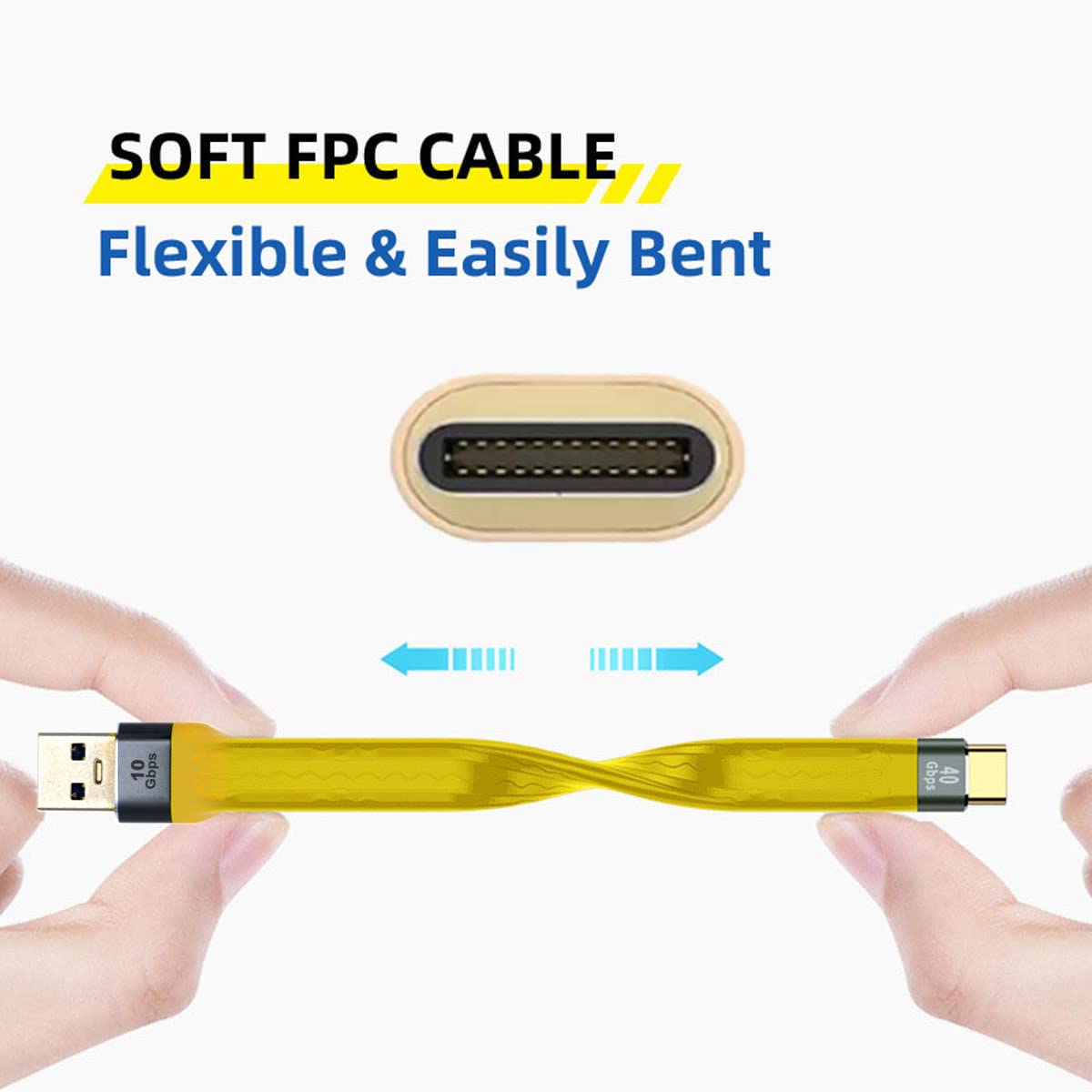 CY CY Yellow 10Gbps USB 3.1 Type C to USB 3.0 Type A Flat Slim Data Cable 13cm for Laptop and Phone - View 2 of 9