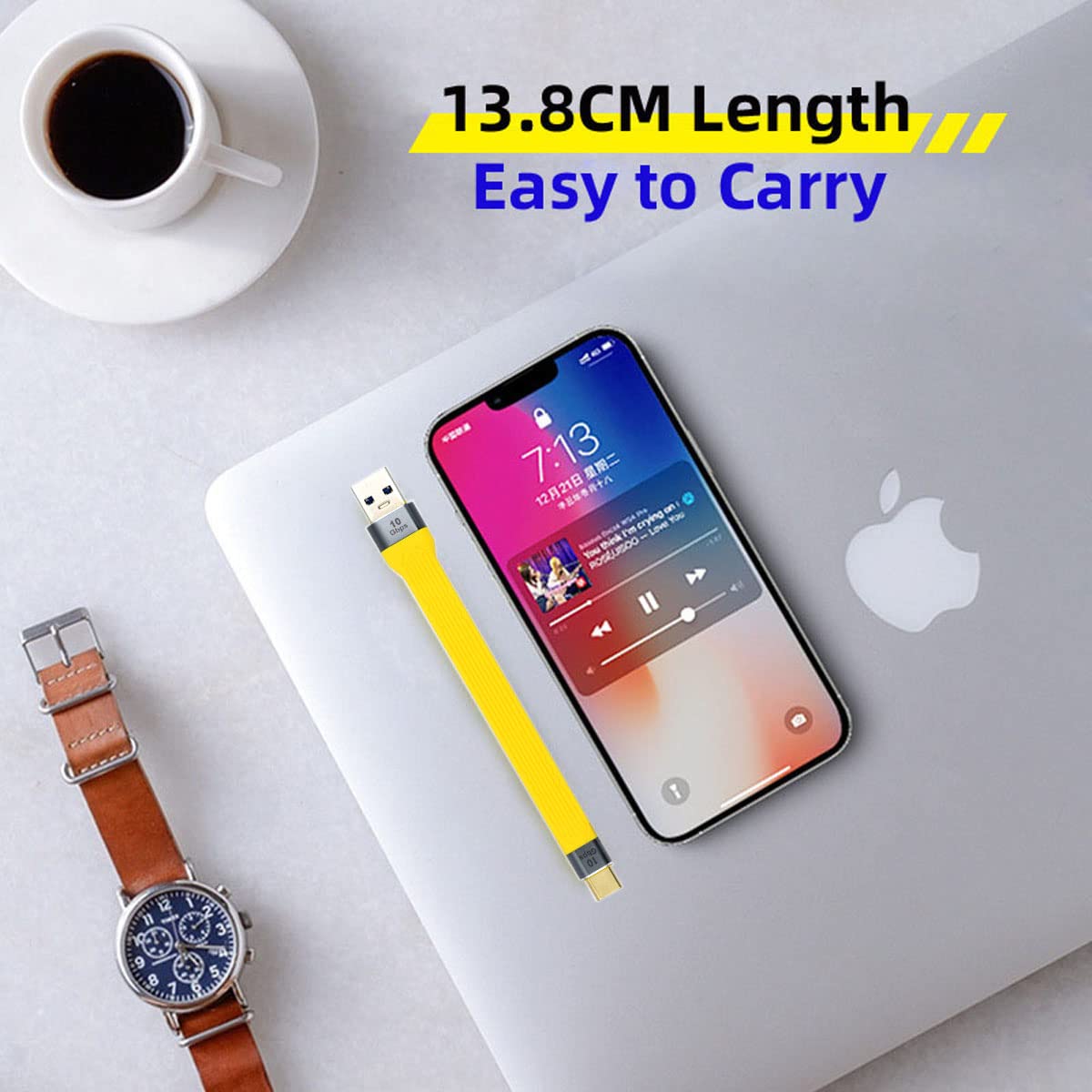 CY CY Yellow 10Gbps USB 3.1 Type C to USB 3.0 Type A Flat Slim Data Cable 13cm for Laptop and Phone - View 3 of 9