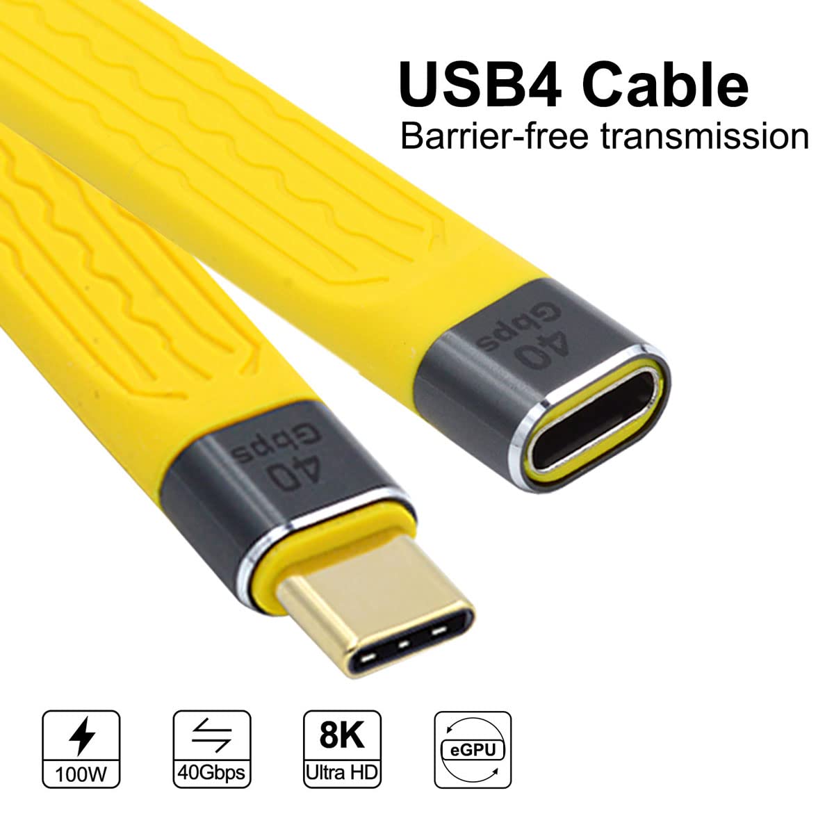 CY CY Cable USB4 Male to Female Extension 13cm Slim Flat 40Gbps 100W Charging 8K@60Hz Performance Cable - View 9 of 9