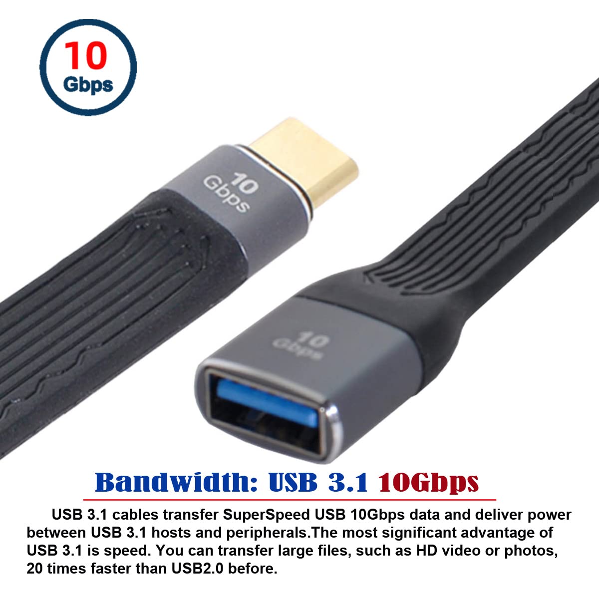 CY CY USB 3.1 Type C Male to USB 3.0 Type A OTG Flat Slim FPC Data Cable 13cm for Laptop and Phone - View 5 of 9
