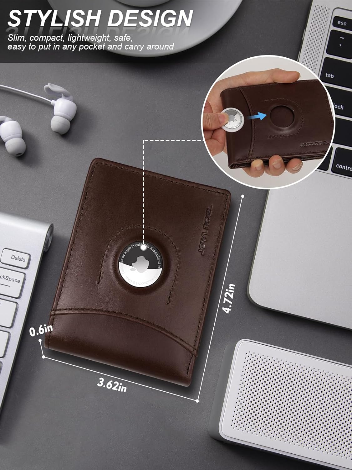 Jowlroel Jowlroel AirTag Wallet for Men RFID Blocking Leather Bifold with ID Windows Card Holders and Gift Box - View 2 of 7