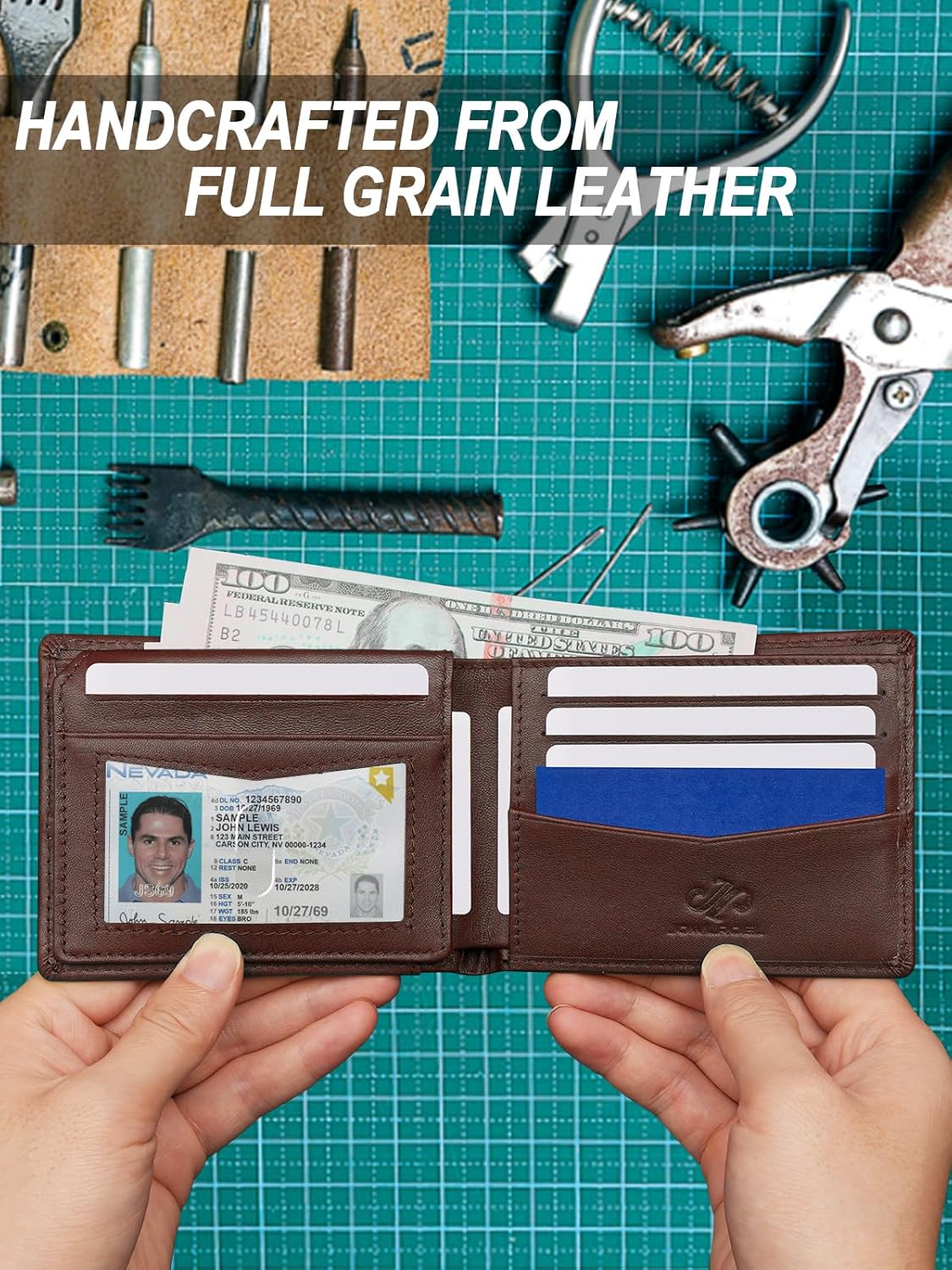 Jowlroel Jowlroel AirTag Wallet for Men RFID Blocking Leather Bifold with ID Windows Card Holders and Gift Box - View 3 of 7