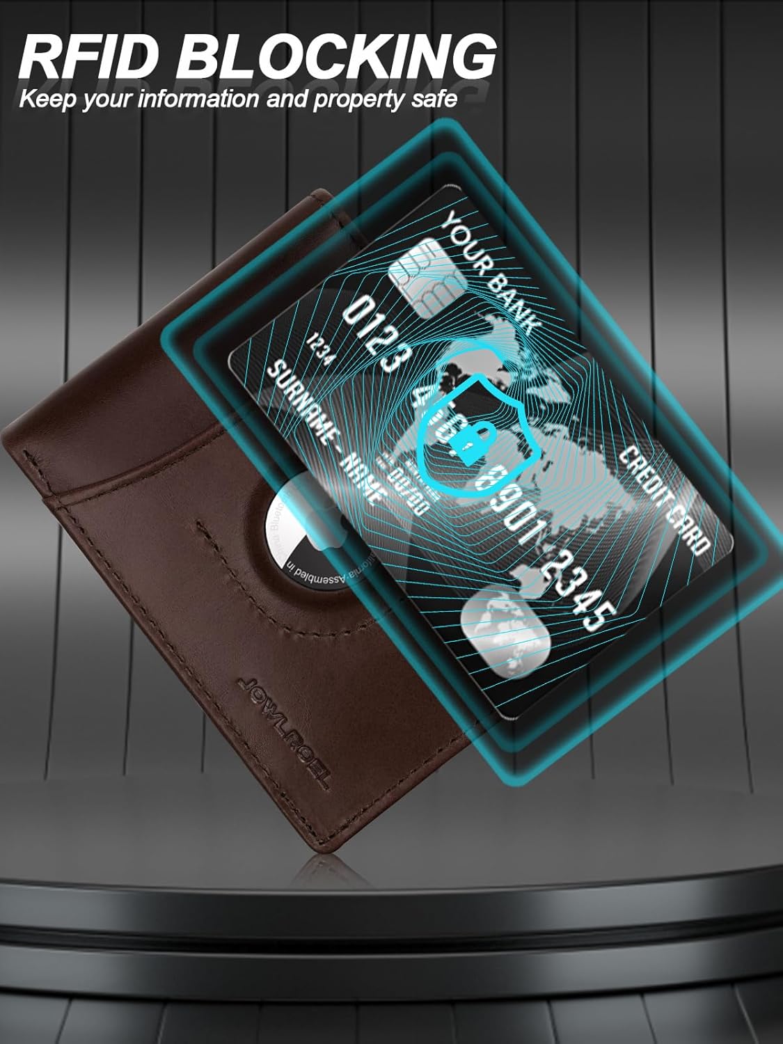 Jowlroel Jowlroel AirTag Wallet for Men RFID Blocking Leather Bifold with ID Windows Card Holders and Gift Box - View 4 of 7