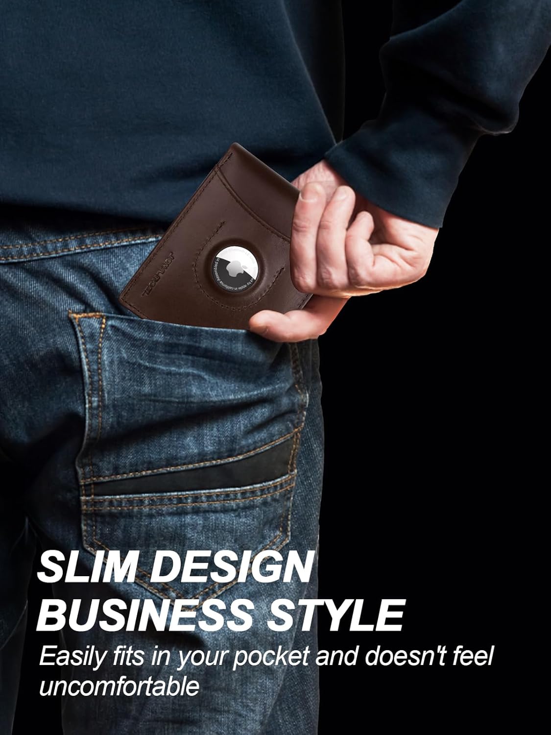 Jowlroel Jowlroel AirTag Wallet for Men RFID Blocking Leather Bifold with ID Windows Card Holders and Gift Box - View 6 of 7