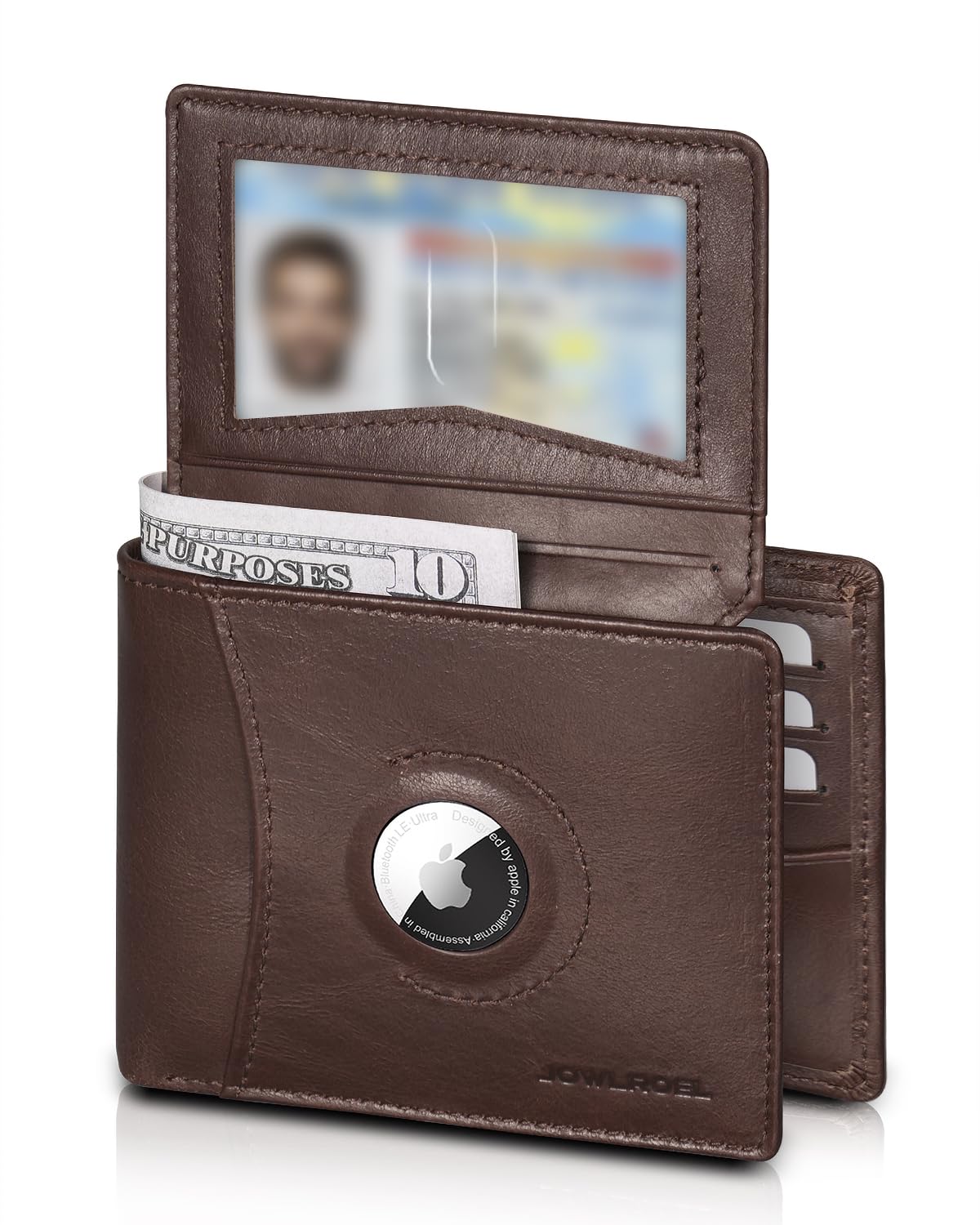 Jowlroel Jowlroel AirTag Wallet for Men RFID Blocking Leather Bifold with ID Windows Card Holders and Gift Box