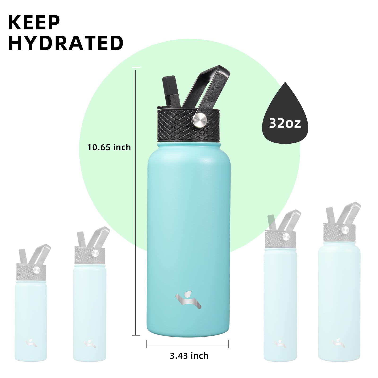 Konokyo Konokyo 32 oz Insulated Stainless Steel Water Bottle with 3 Lids in Turquoise for Sports and Outdoor Activities - View 5 of 7