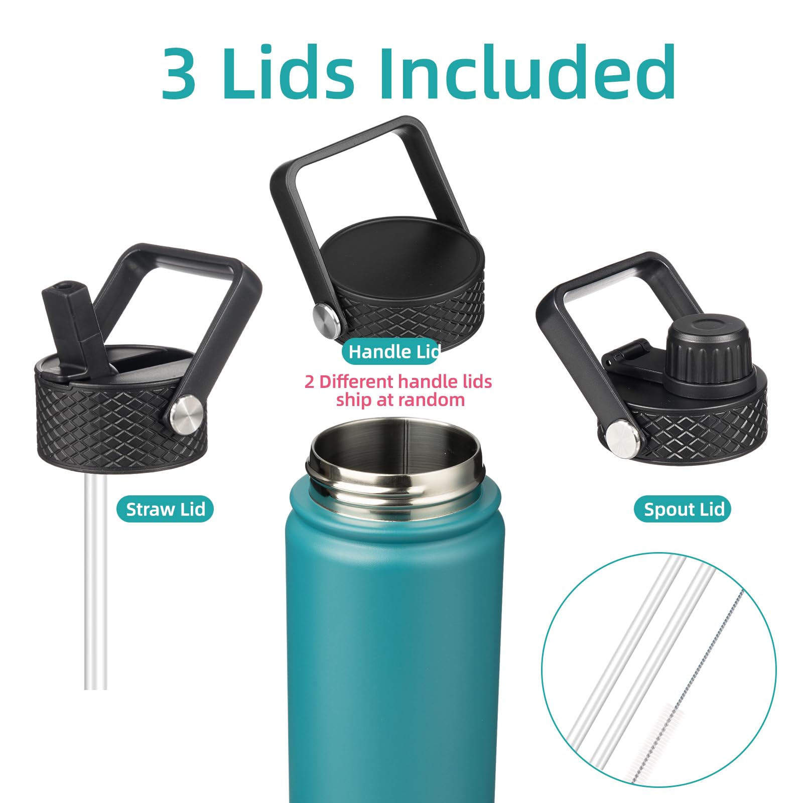 Konokyo Konokyo 18 oz Insulated Stainless Steel Water Bottle with 3 Lids in Light Blue for Sports and Outdoor Activities - View 3 of 7