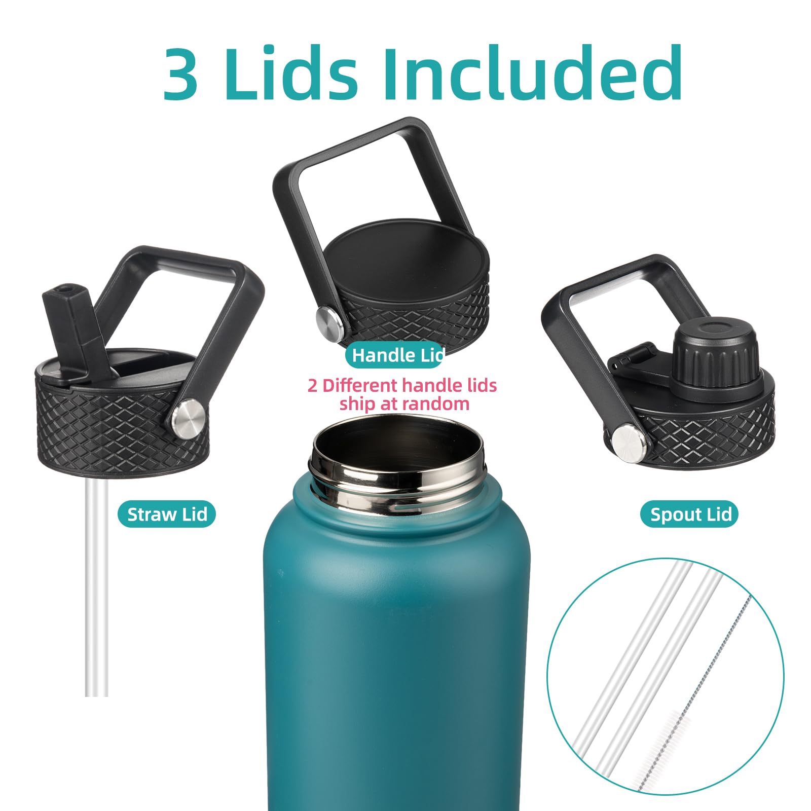 Konokyo Konokyo 40oz Insulated Stainless Steel Water Bottle with 3 Lids in Light Blue for Sports and Outdoor Activities - View 3 of 7