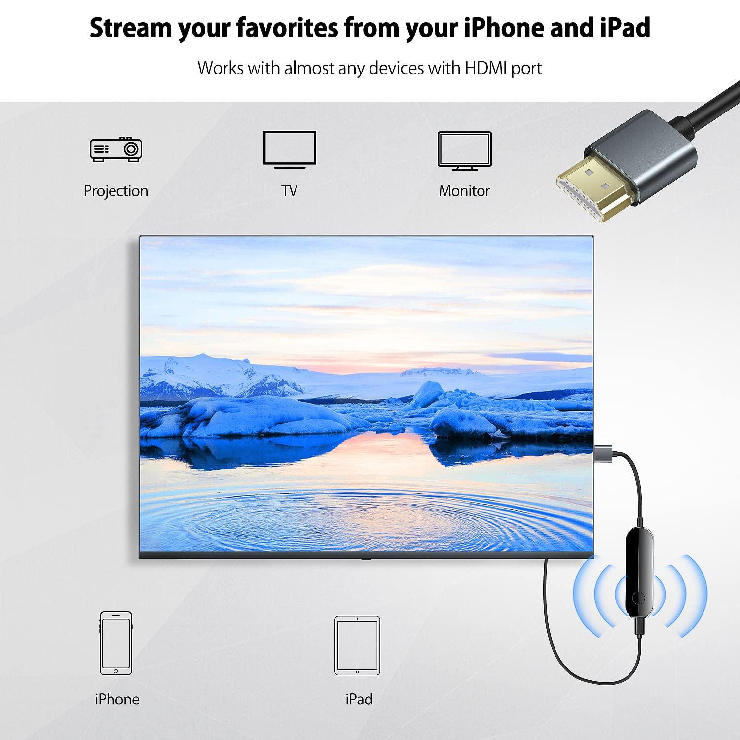 lulaven Lulaven iShare iOS Wireless HDMI Display Adapter for iPhone HD Video Audio Sync Streaming Mirroring YouTube Tiktok to TV - View 5 of 6