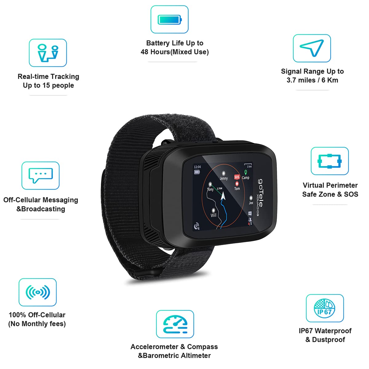 goTele Gotele Xquad 03 GPS Handheld Tracker 2 Packs for Hiking Real Time Group Outdoor Exploring Communication Device No Network Required - View 2 of 6