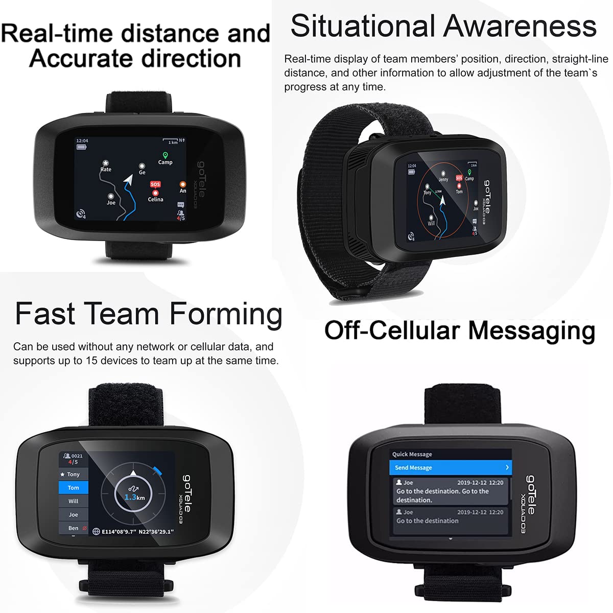 goTele Gotele Xquad 03 GPS Handheld Tracker 2 Packs for Hiking Real Time Group Outdoor Exploring Communication Device No Network Required - View 3 of 6