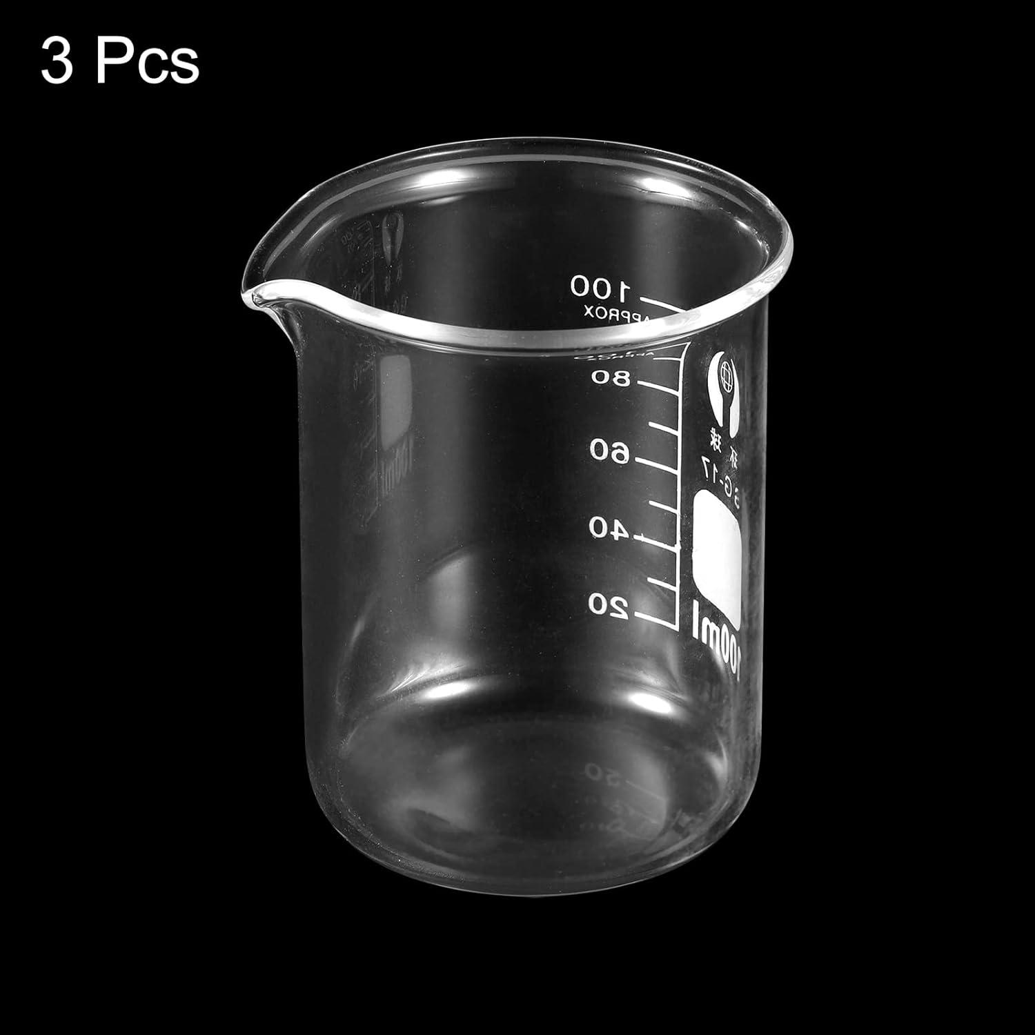 PATIKIL PATIKIL 3Pcs 100ml Low Form Glass Beaker Set Borosilicate Measuring Cups with Spout for Kitchen and Lab Use - View 3 of 9