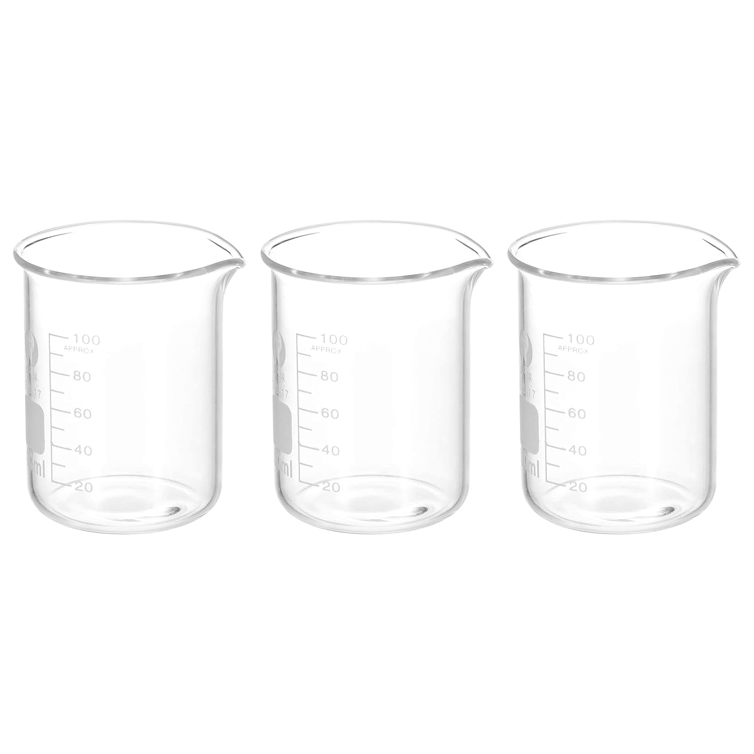PATIKIL PATIKIL 3Pcs 100ml Low Form Glass Beaker Set Borosilicate Measuring Cups with Spout for Kitchen and Lab Use