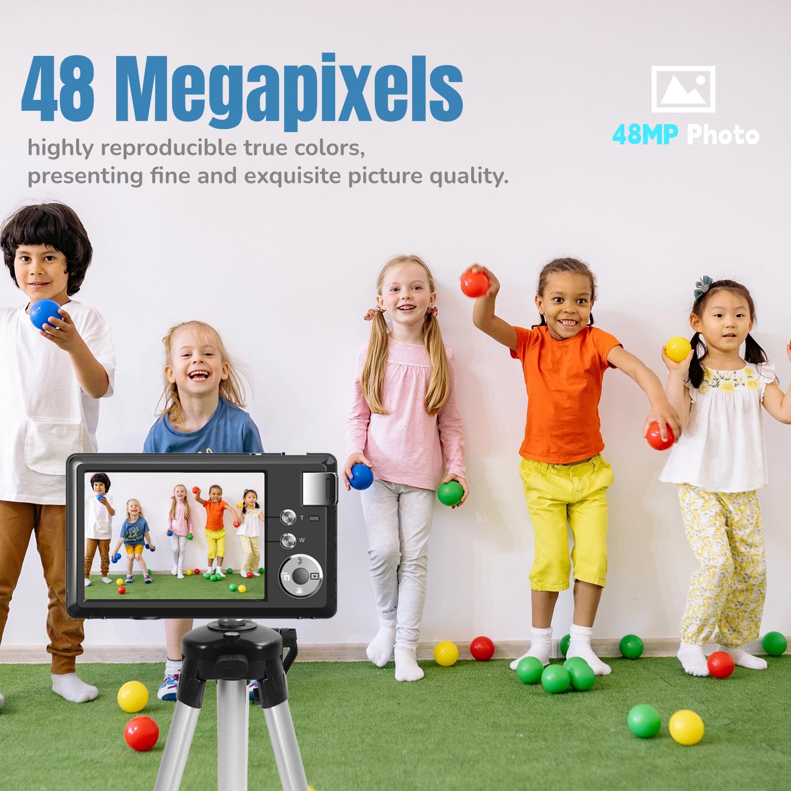 Yoidesu 48MP Digital Camera with 3.0in LCD 4K Video 16X Zoom Anti Shake Compact Point and Shoot for Teens and Beginners Black - View 4 of 9