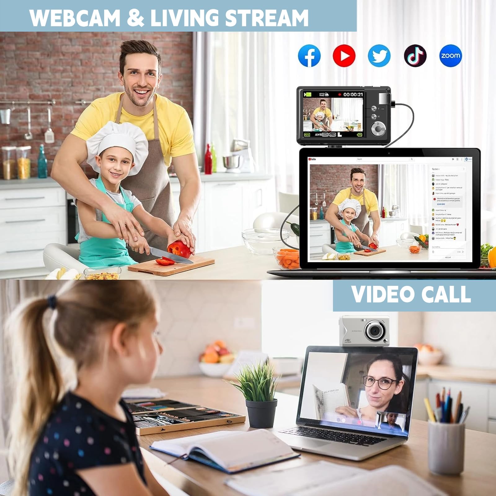 Yoidesu 48MP Digital Camera with 3.0in LCD 4K Video 16X Zoom Anti Shake Compact Point and Shoot for Teens and Beginners Black - View 5 of 9