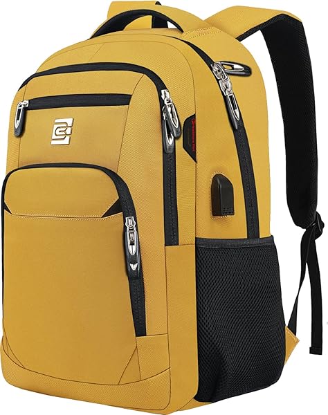 Volher Durable Anti Theft Laptop Backpack with USB Charging Port Water Resistant for 15.6 Inch Laptops Ideal for Business Travel and College Yellow