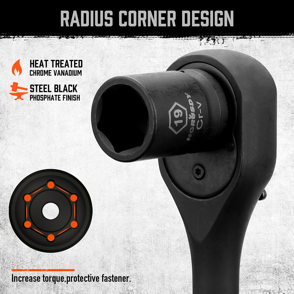 HORUSDY HORUSDY 24-Piece 1/2 Inch Drive Impact Socket Set Shallow Standard SAE and Metric Sizes with Ratchet Handle and Extension Bar - View 6 of 9