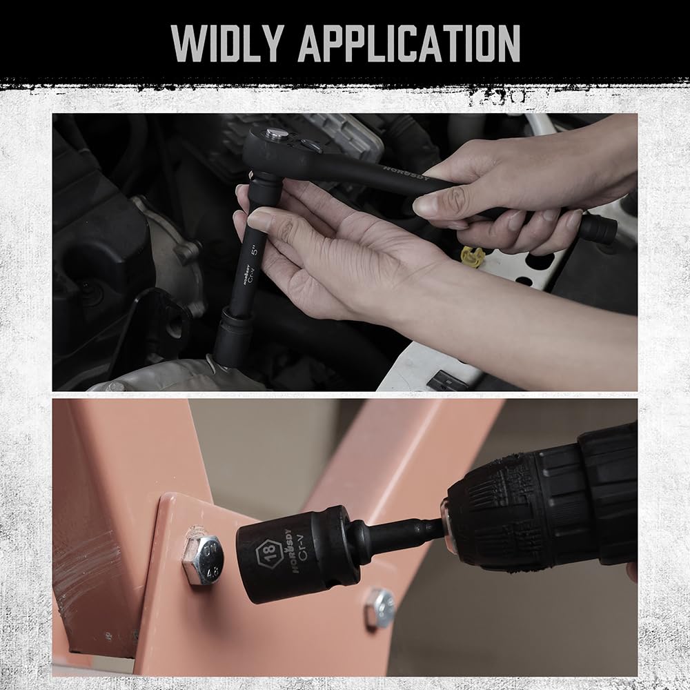 HORUSDY HORUSDY 24-Piece 1/2 Inch Drive Impact Socket Set Shallow Standard SAE and Metric Sizes with Ratchet Handle and Extension Bar - View 8 of 9