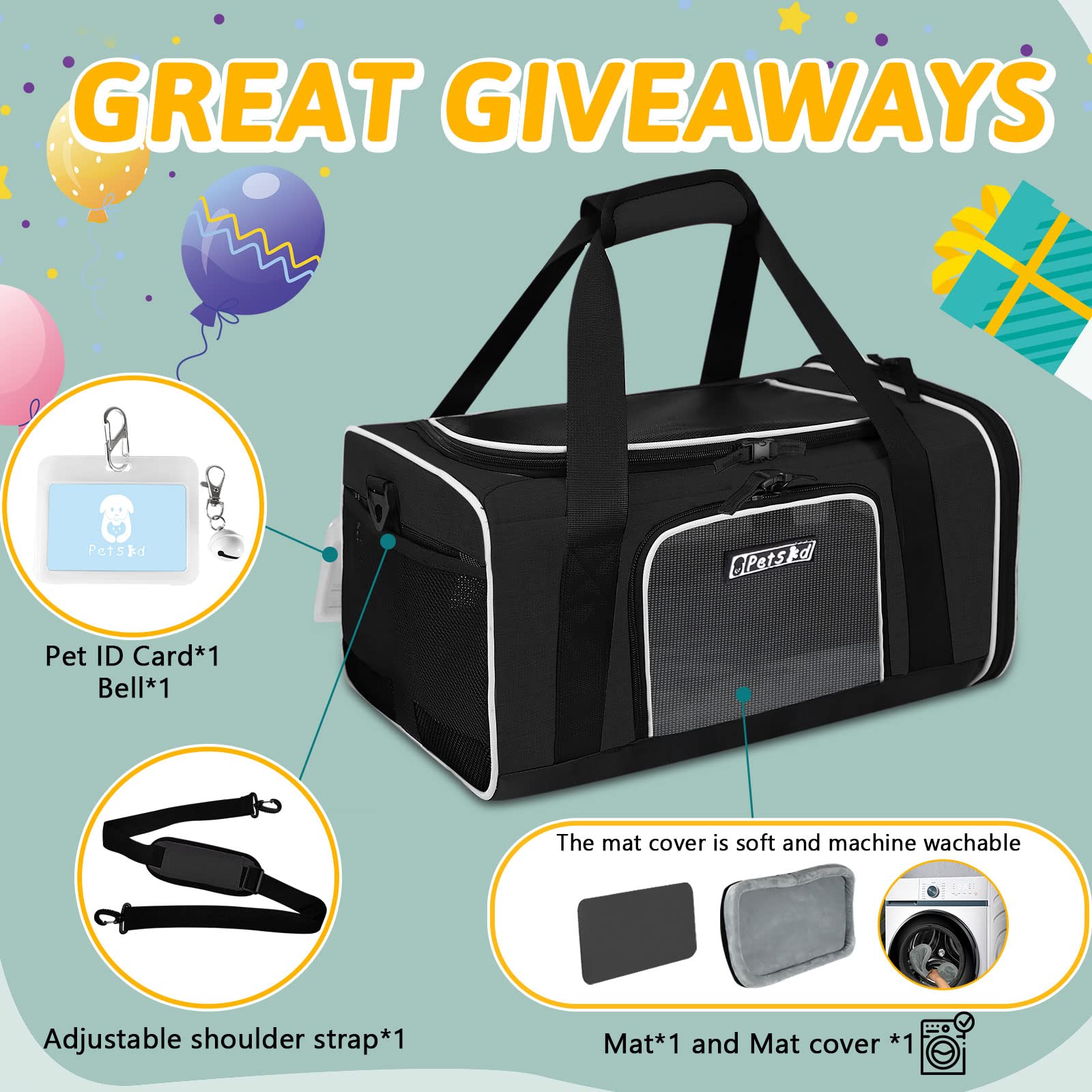 Petskd Petskd Pet Carrier Southwest Airline Approved Soft Dog Carrier for Small Cats and Dogs Travel Bag for Pets 1-15 LBS Black - View 7 of 9