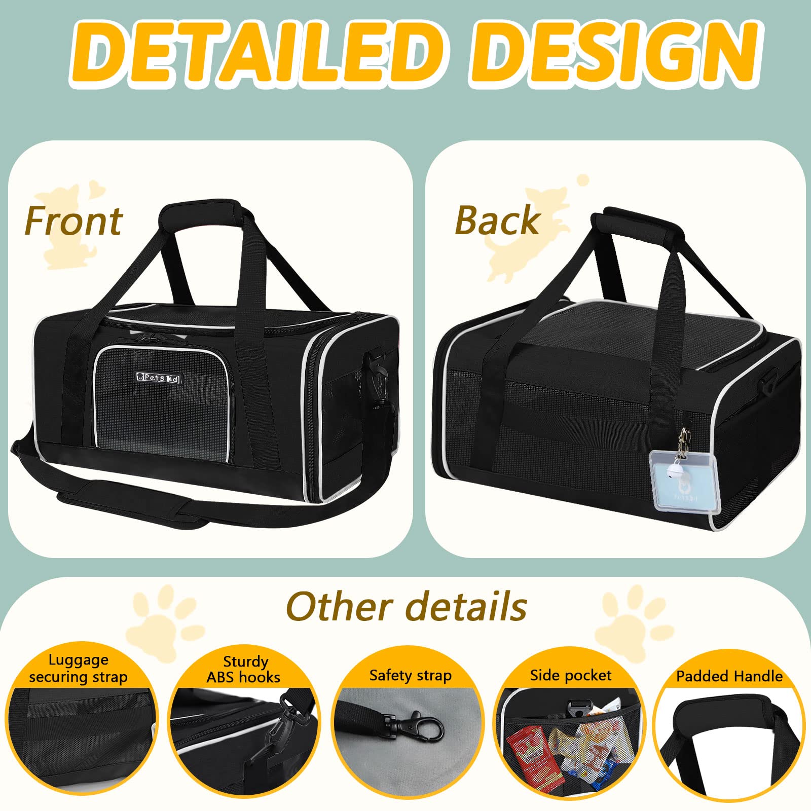 Petskd Petskd Pet Carrier Southwest Airline Approved Soft Dog Carrier for Small Cats and Dogs Travel Bag for Pets 1-15 LBS Black - View 8 of 9